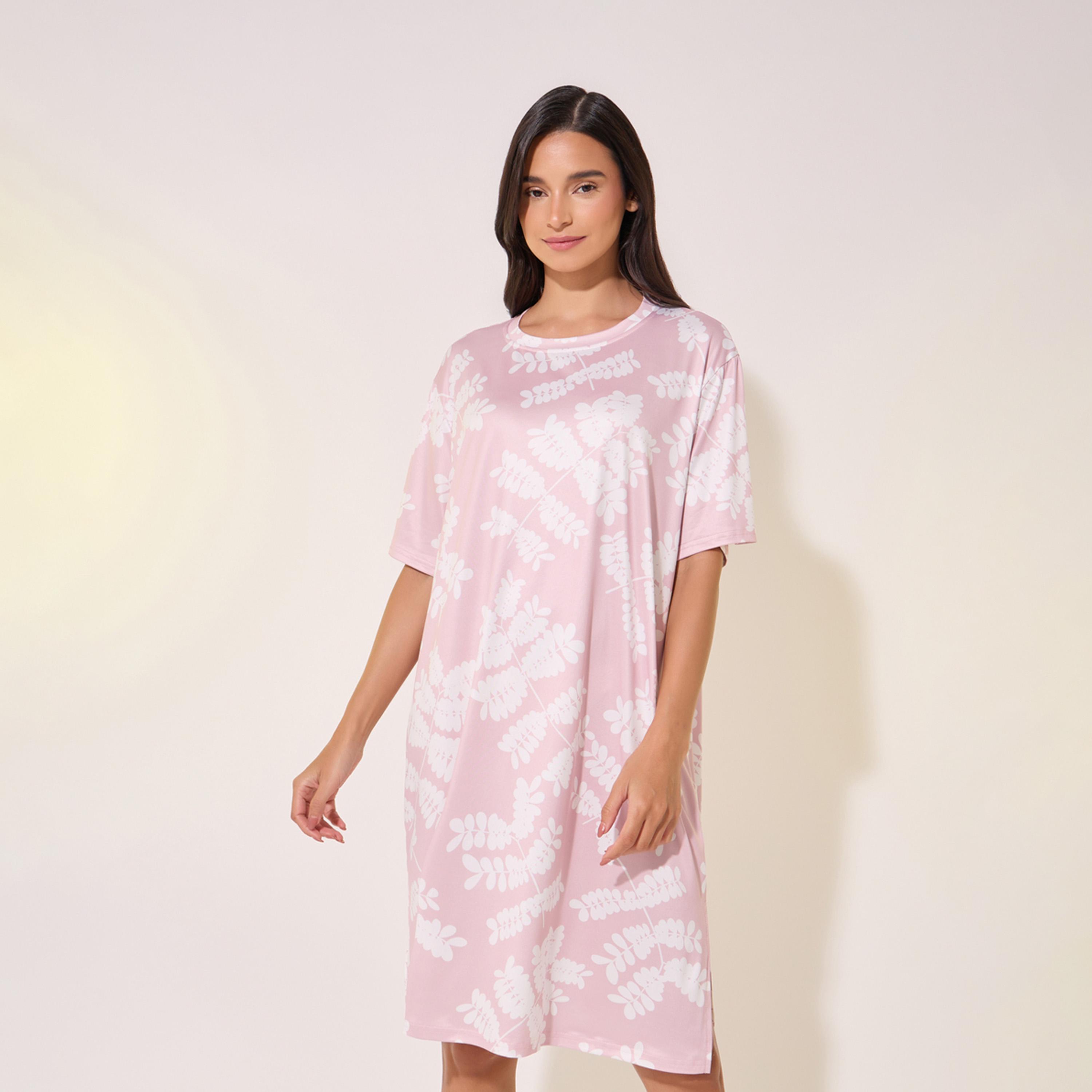 Take Two All-Over Print Round Neck Sleep T-Shirt Dress-women-clothing-nightwear-nighties-image-2