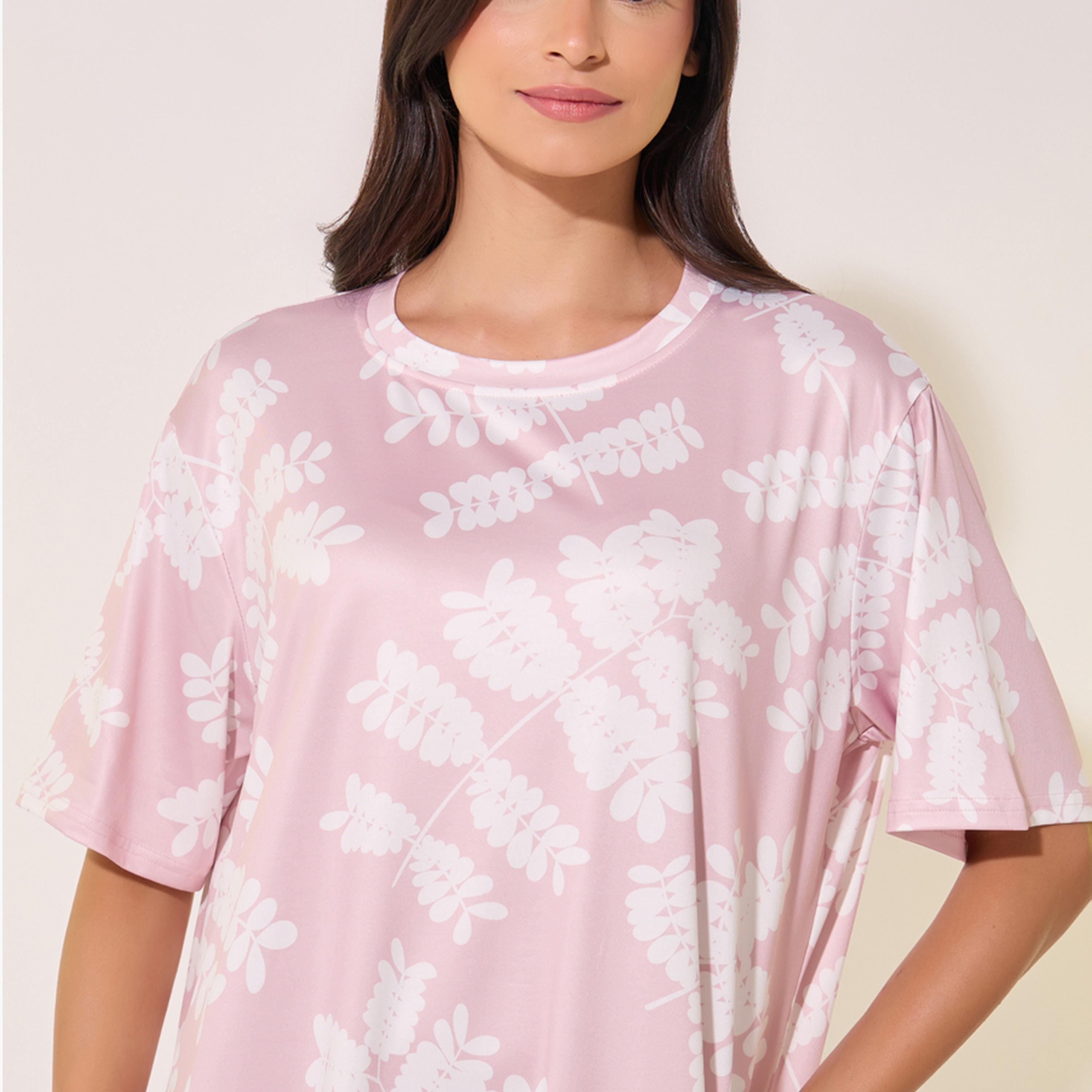 Take Two All-Over Print Round Neck Sleep T-Shirt Dress-women-clothing-nightwear-nighties-image-3
