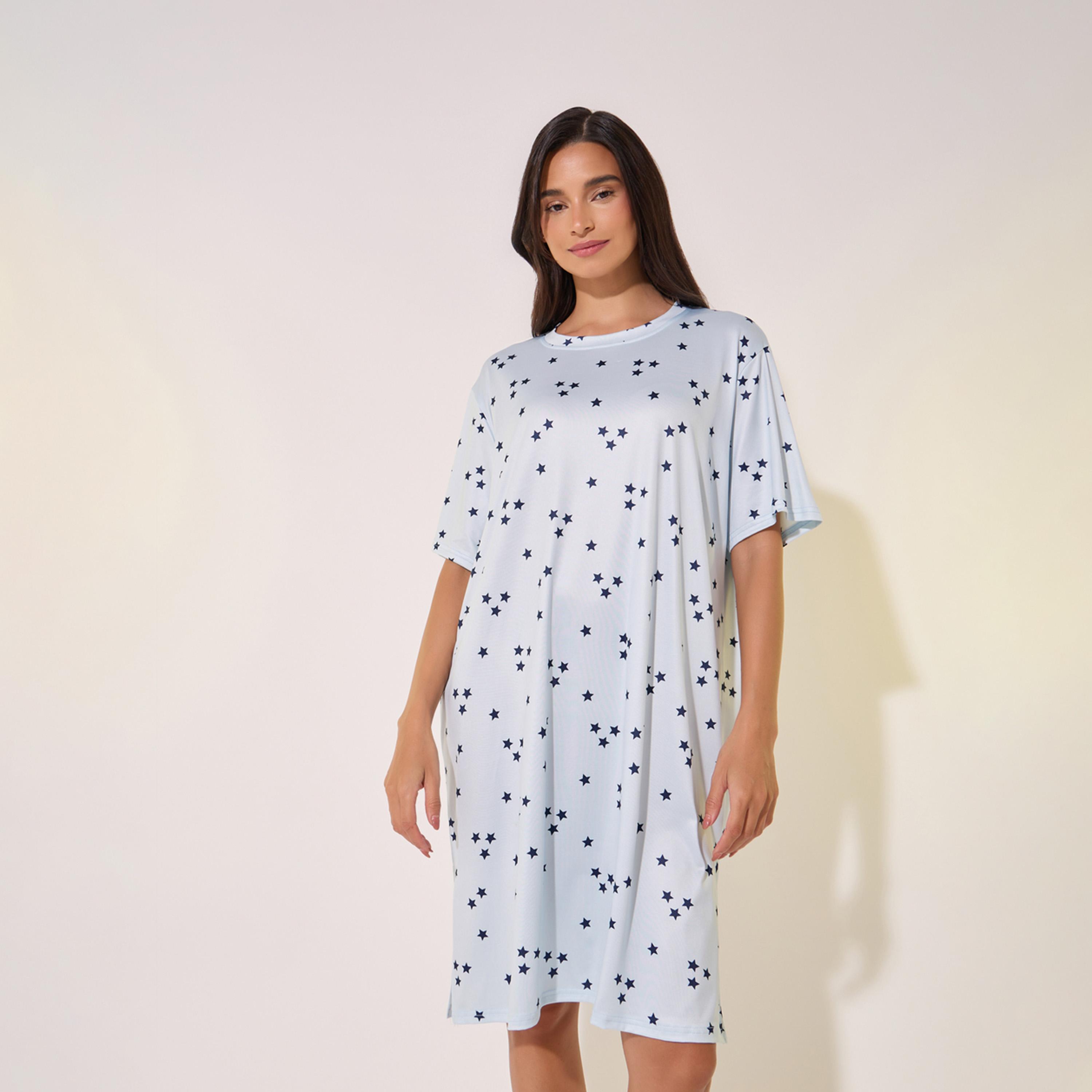 Take Two All-Over Print Round Neck Sleep T-Shirt Dress-women-clothing-nightwear-nighties-image-3
