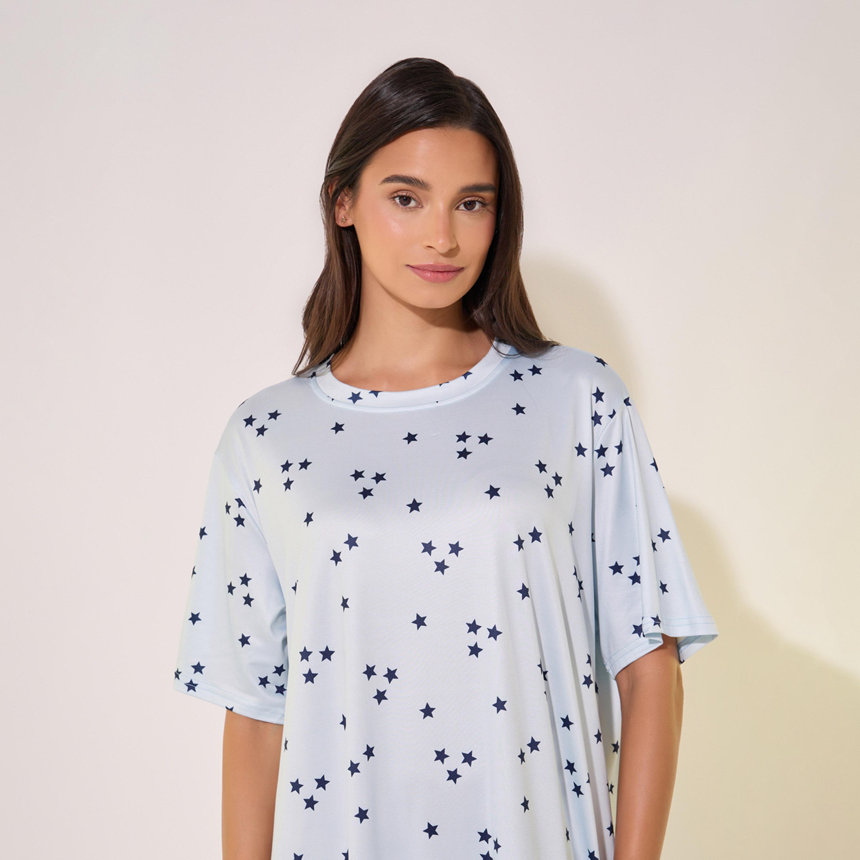 Take Two All-Over Print Round Neck Sleep T-Shirt Dress-women-clothing-nightwear-nighties-image-4