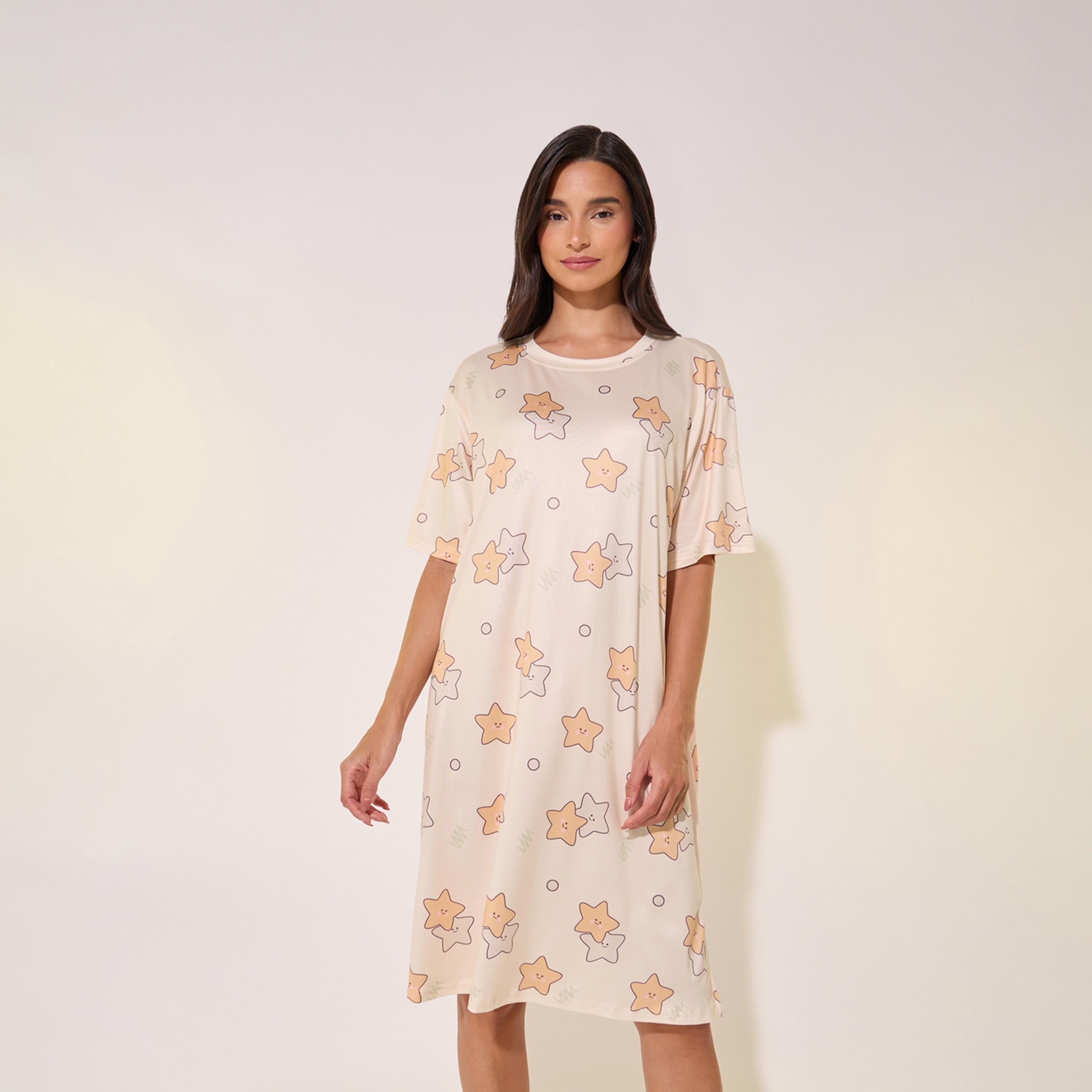 قميص نوم مطبع بالكامل بياقة دائرية-women-clothing-nightwear-nighties-image-2