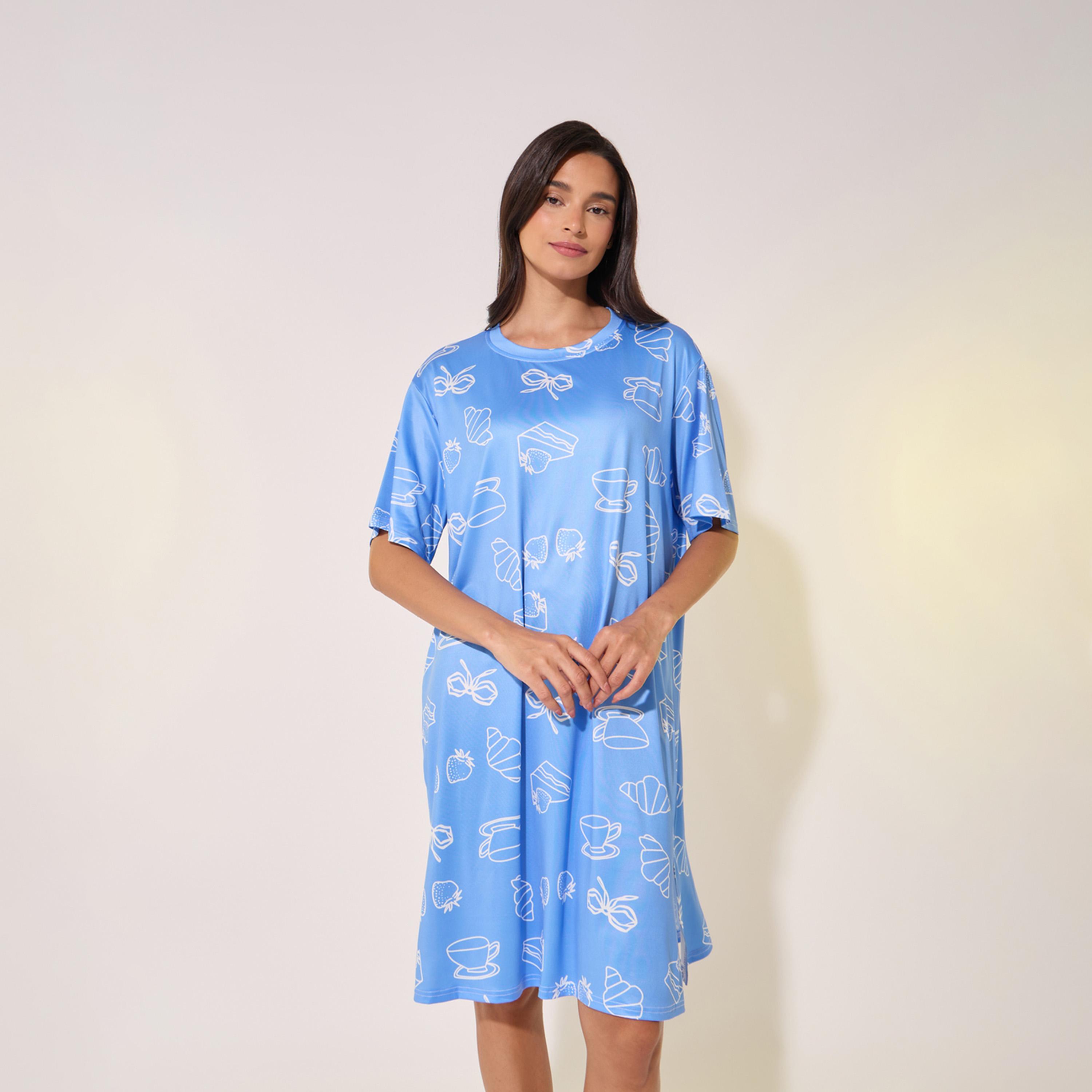 قميص نوم مطبع بالكامل بياقة دائرية-women-clothing-nightwear-nighties-image-2
