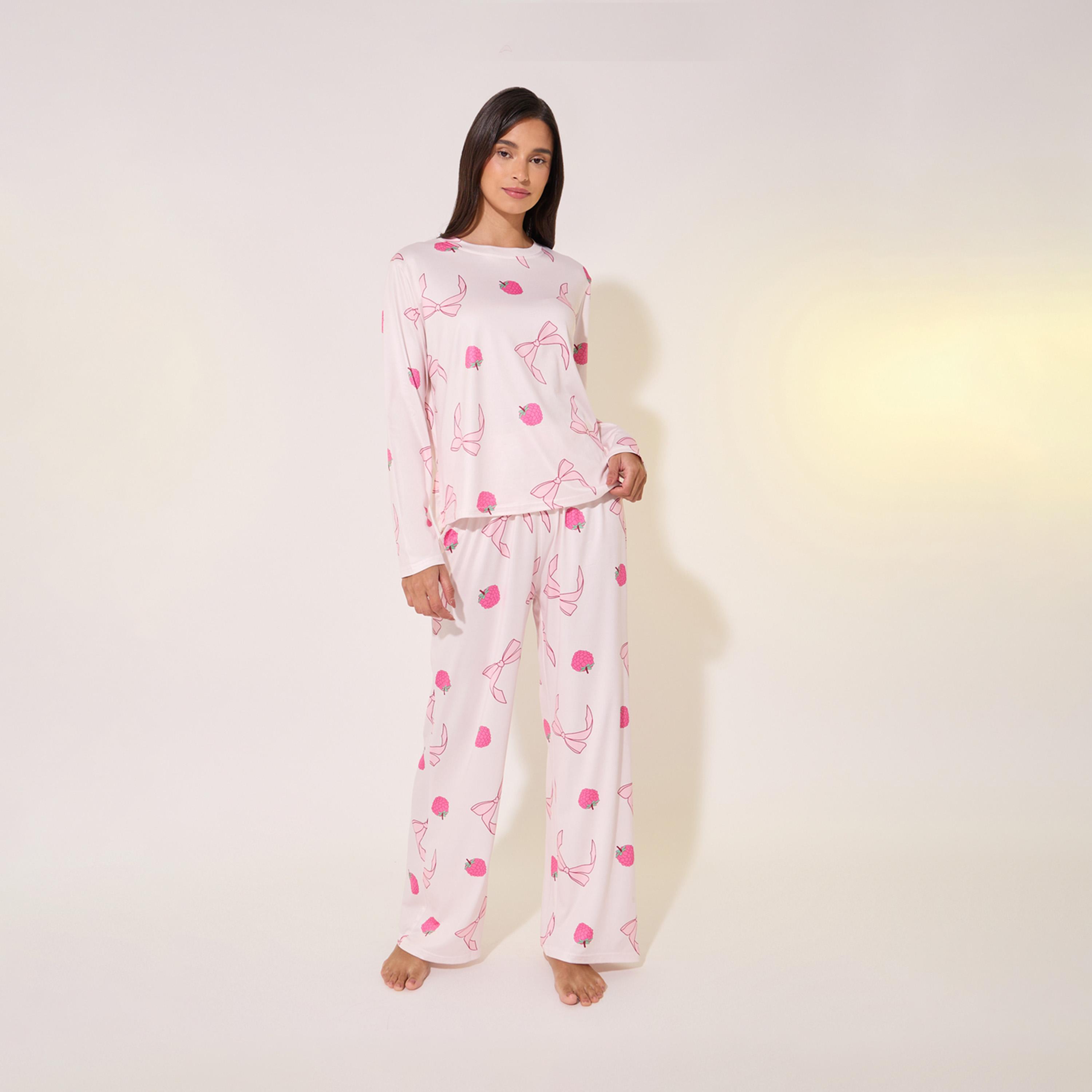 Take Two All-Over Star Print Round Neck T-Shirt and Pyjama Set-women-clothing-nightwear-pyjamas-longsets-image-1