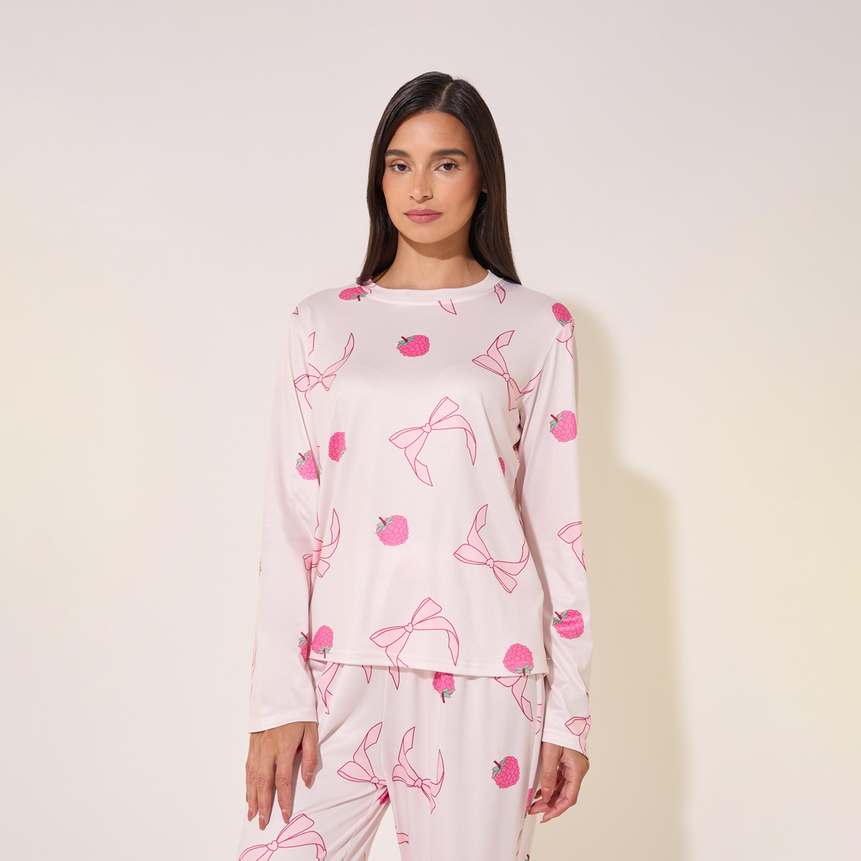 Take Two All-Over Star Print Round Neck T-Shirt and Pyjama Set-women-clothing-nightwear-pyjamas-longsets-image-2