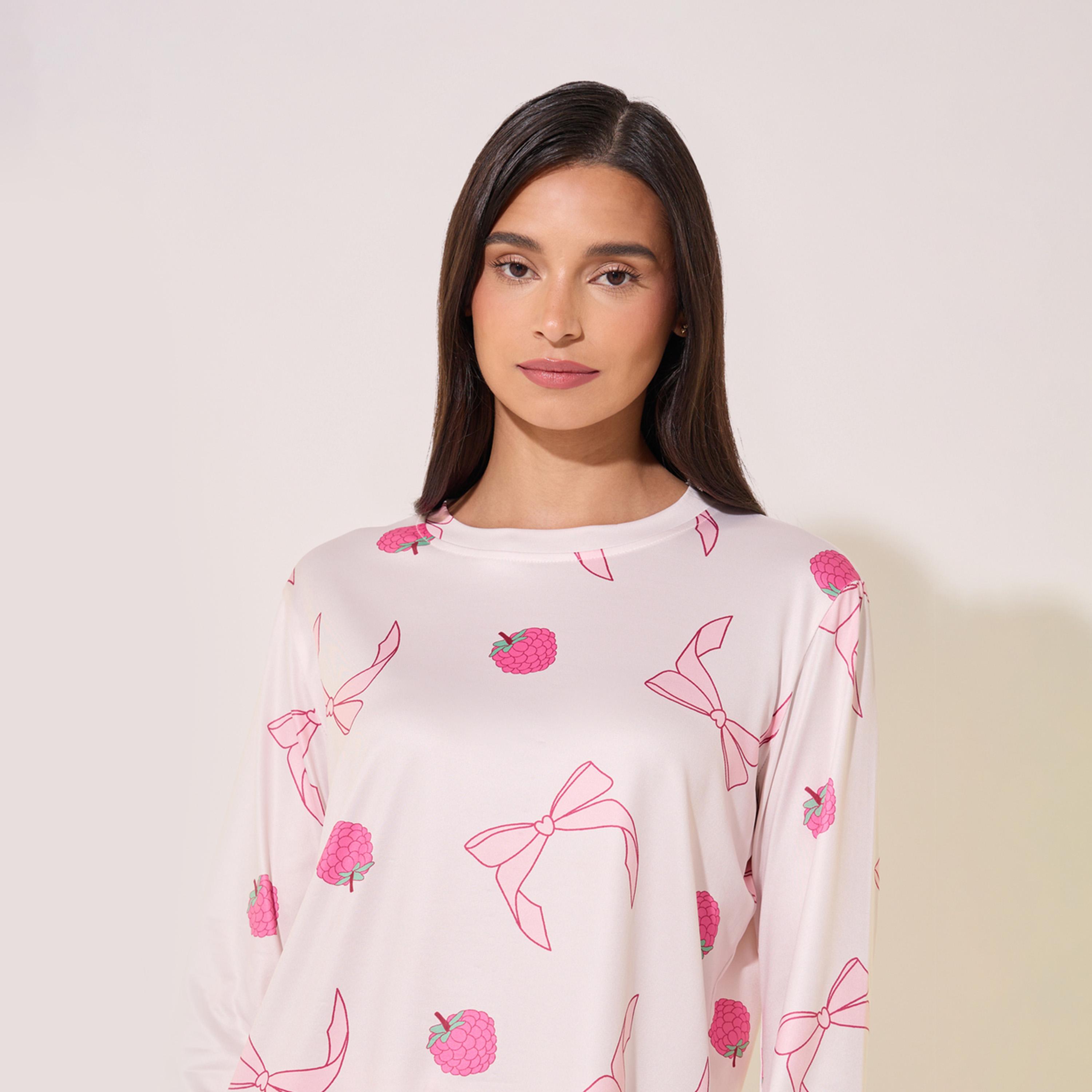 Take Two All-Over Star Print Round Neck T-Shirt and Pyjama Set-women-clothing-nightwear-pyjamas-longsets-image-3