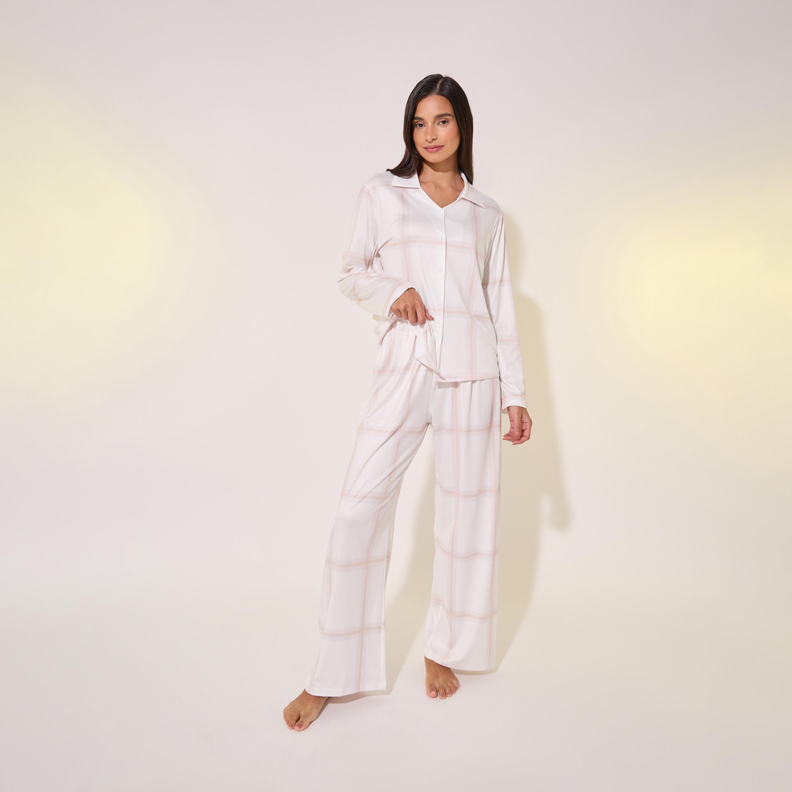 Take Two Checked Print Shirt and Pants Long Pyjama Sets-women-clothing-nightwear-pyjamas-longsets-image-1