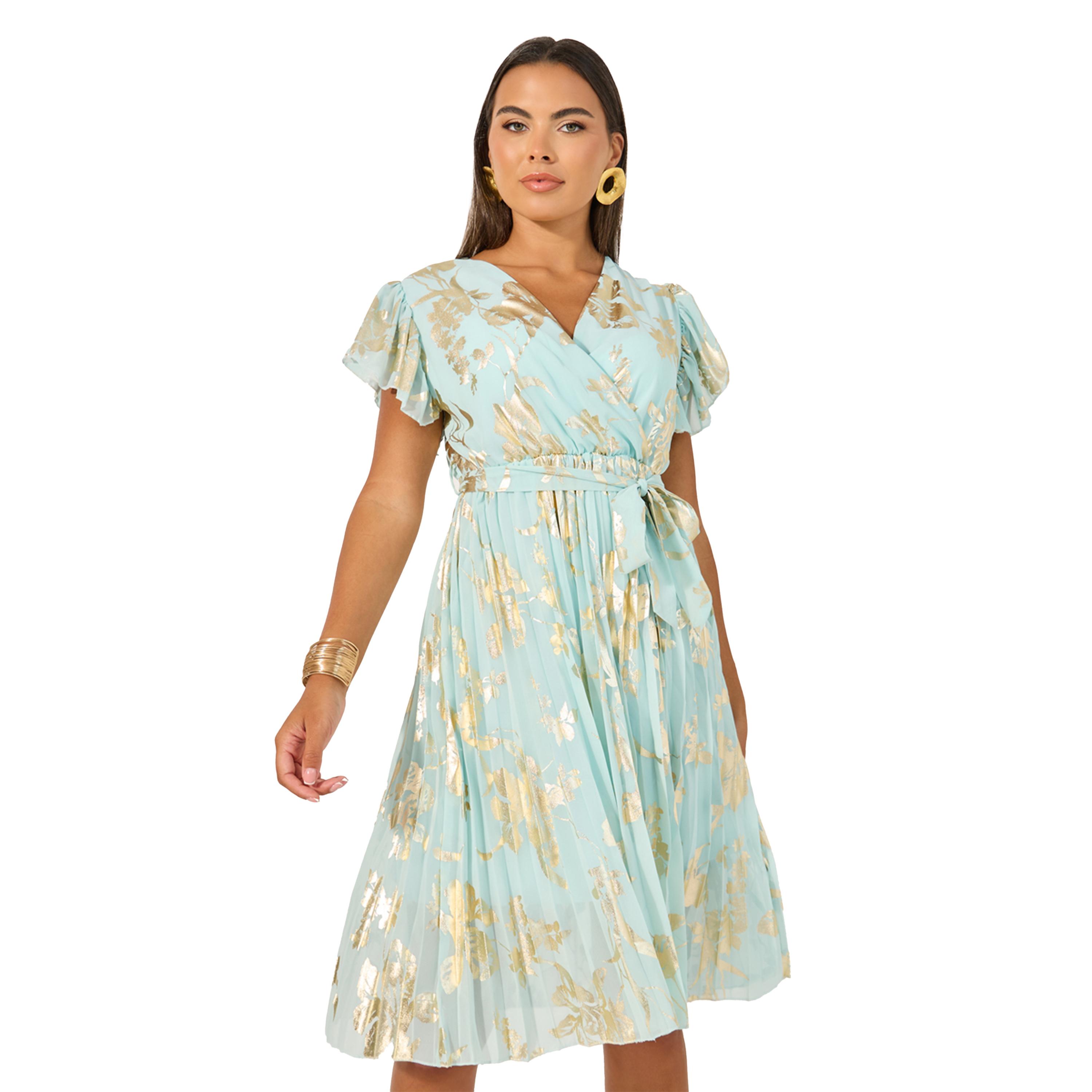 Styli Printed Ruffle Sleeves Pleated Wrap Midi Dress-women-clothing-dresses-image-3