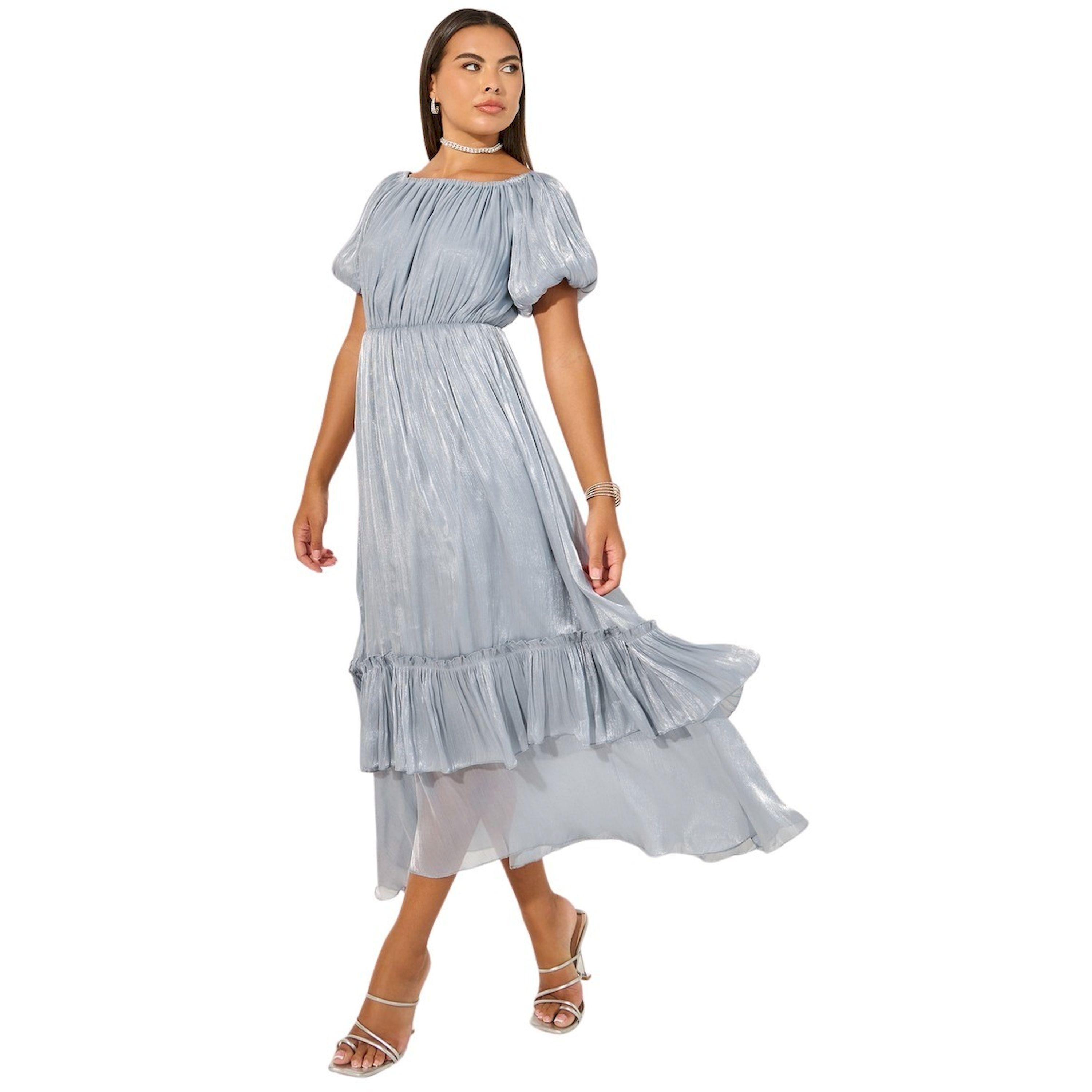 ستايلي- فستان ماكسي سادة بأكمام منفوخة وقصة A وبطانة متعددة الطبقات-women-clothing-dresses-image-1