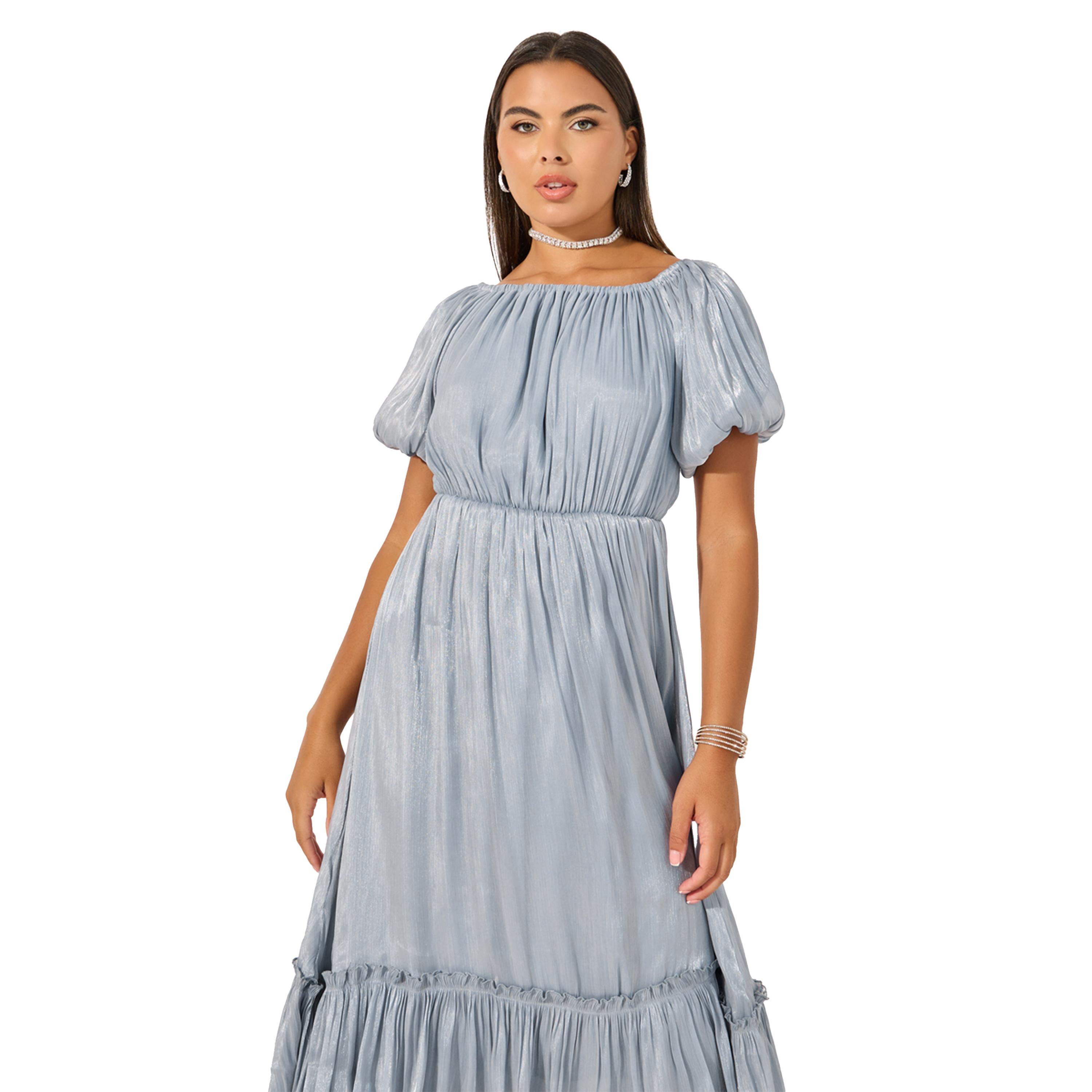 ستايلي- فستان ماكسي سادة بأكمام منفوخة وقصة A وبطانة متعددة الطبقات-women-clothing-dresses-image-3
