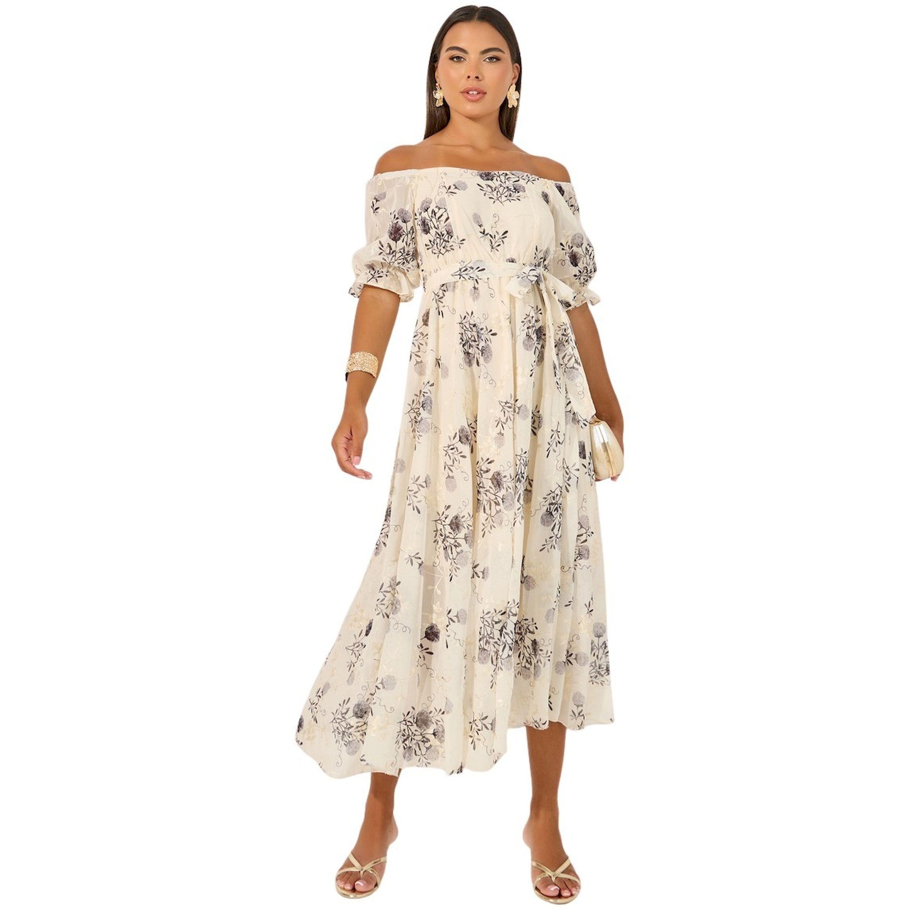 Styli Floral Print Off Shoulder Neck A-Line Midi Dress-women-clothing-dresses-image-1