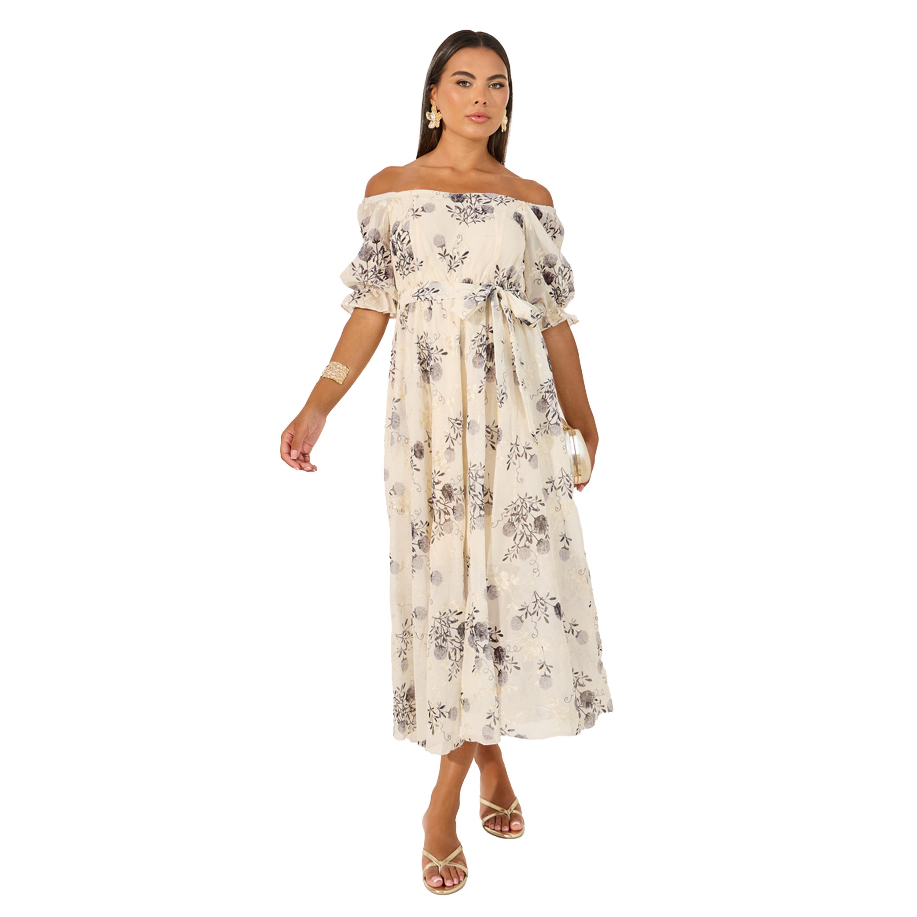 Styli Floral Print Off Shoulder Neck A-Line Midi Dress-women-clothing-dresses-image-2