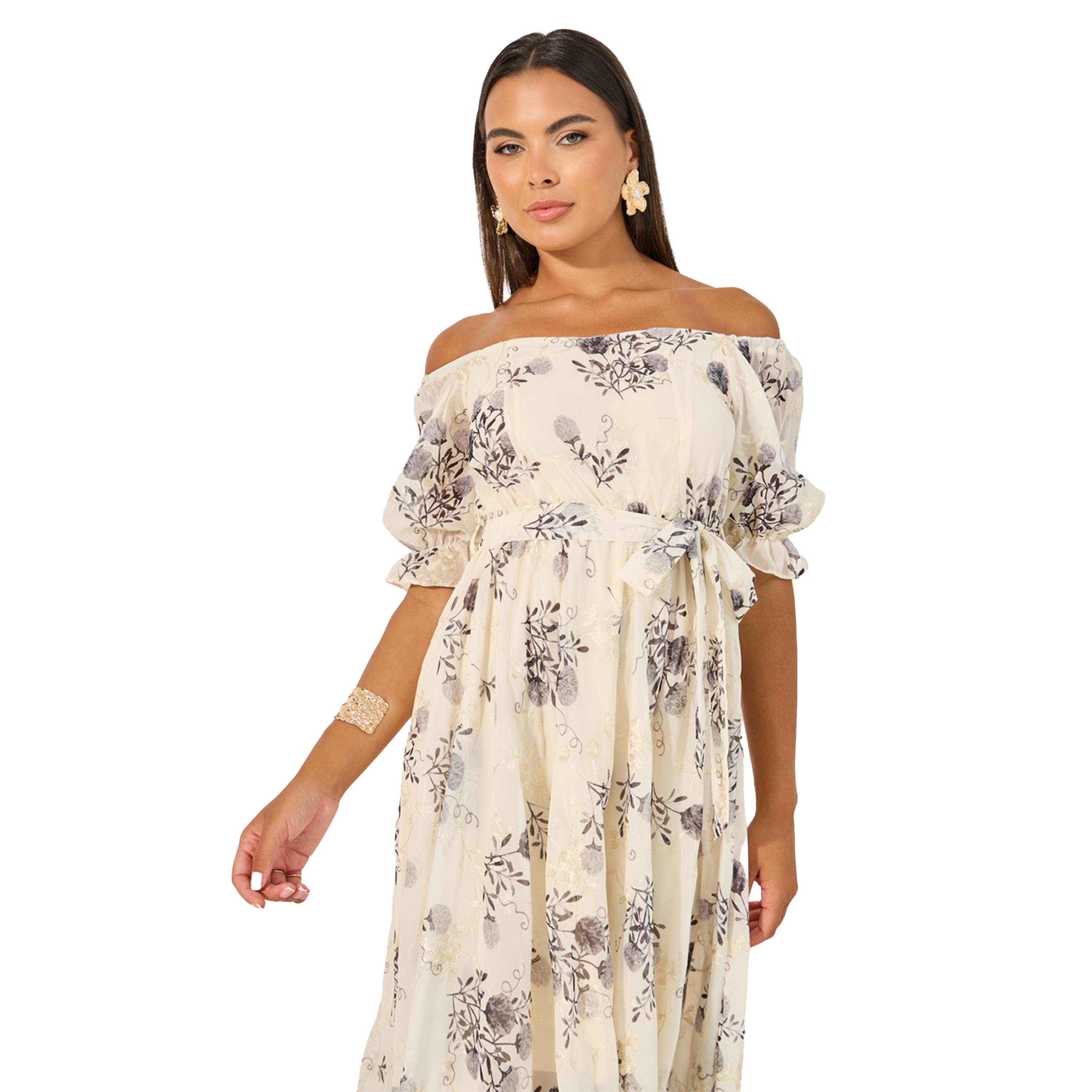 Styli Floral Print Off Shoulder Neck A-Line Midi Dress-women-clothing-dresses-image-3