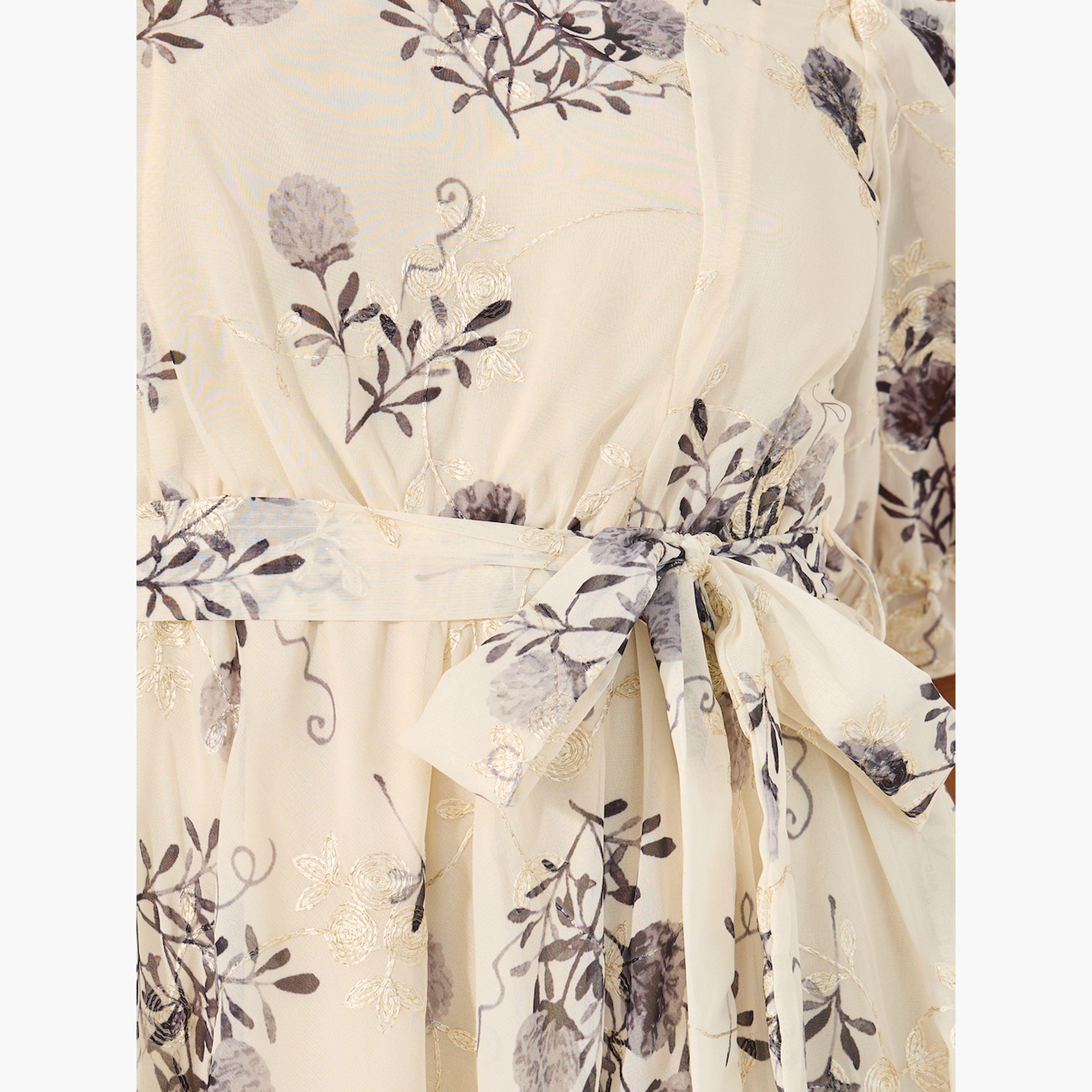 ستايلي - فستان ميدي بطبعة زهور وقصّة A وكتف مكشوف-women-clothing-dresses-image-4