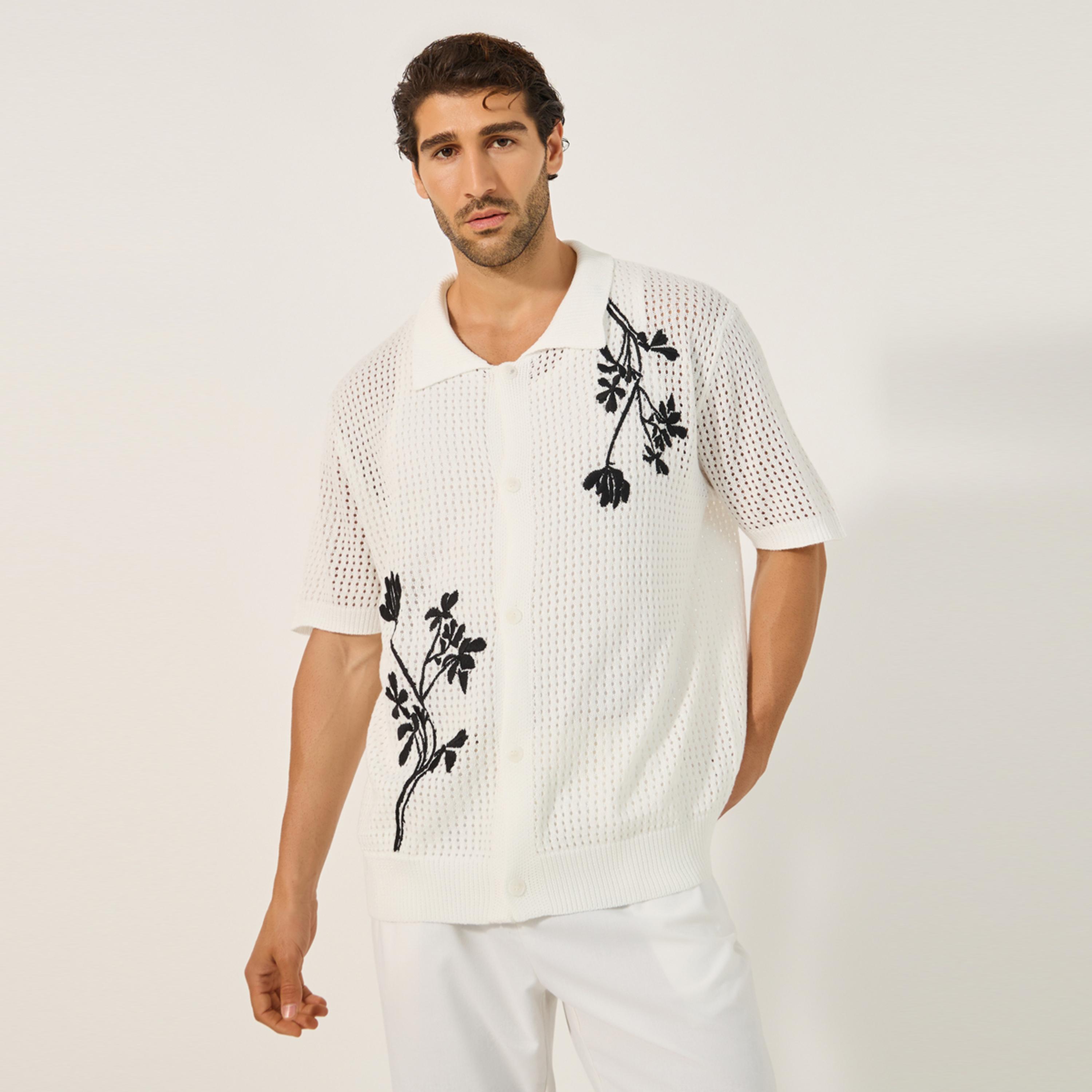 Styli Limited Textured Knitted Embroidered Regular Fit Polo T-Shirt-men-clothing-shirts-image-1