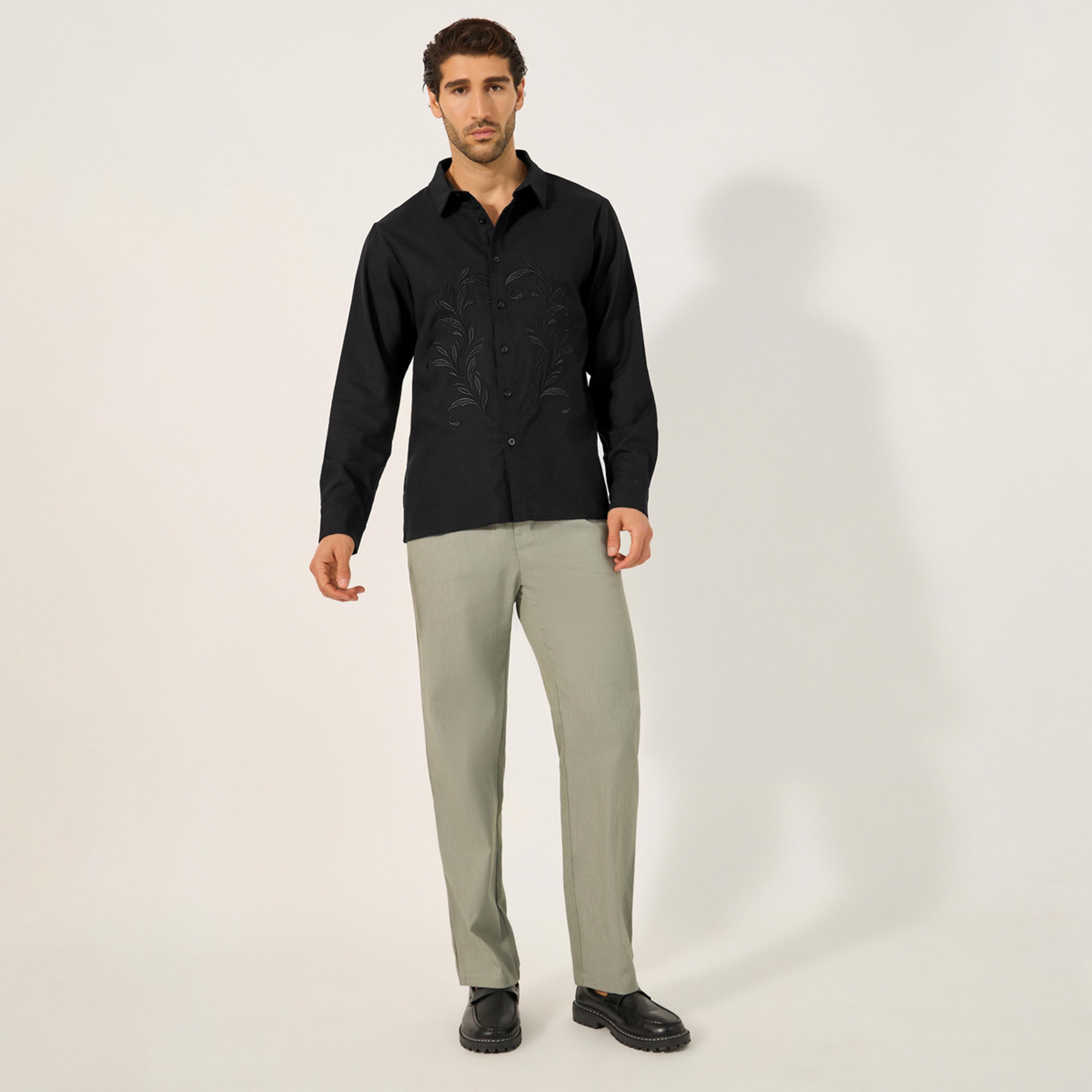 ستايلي - ليميتد - قميص ليمتد مطرز بقصّة مريحة وياقة متباعدة-men-clothing-shirts-image-2