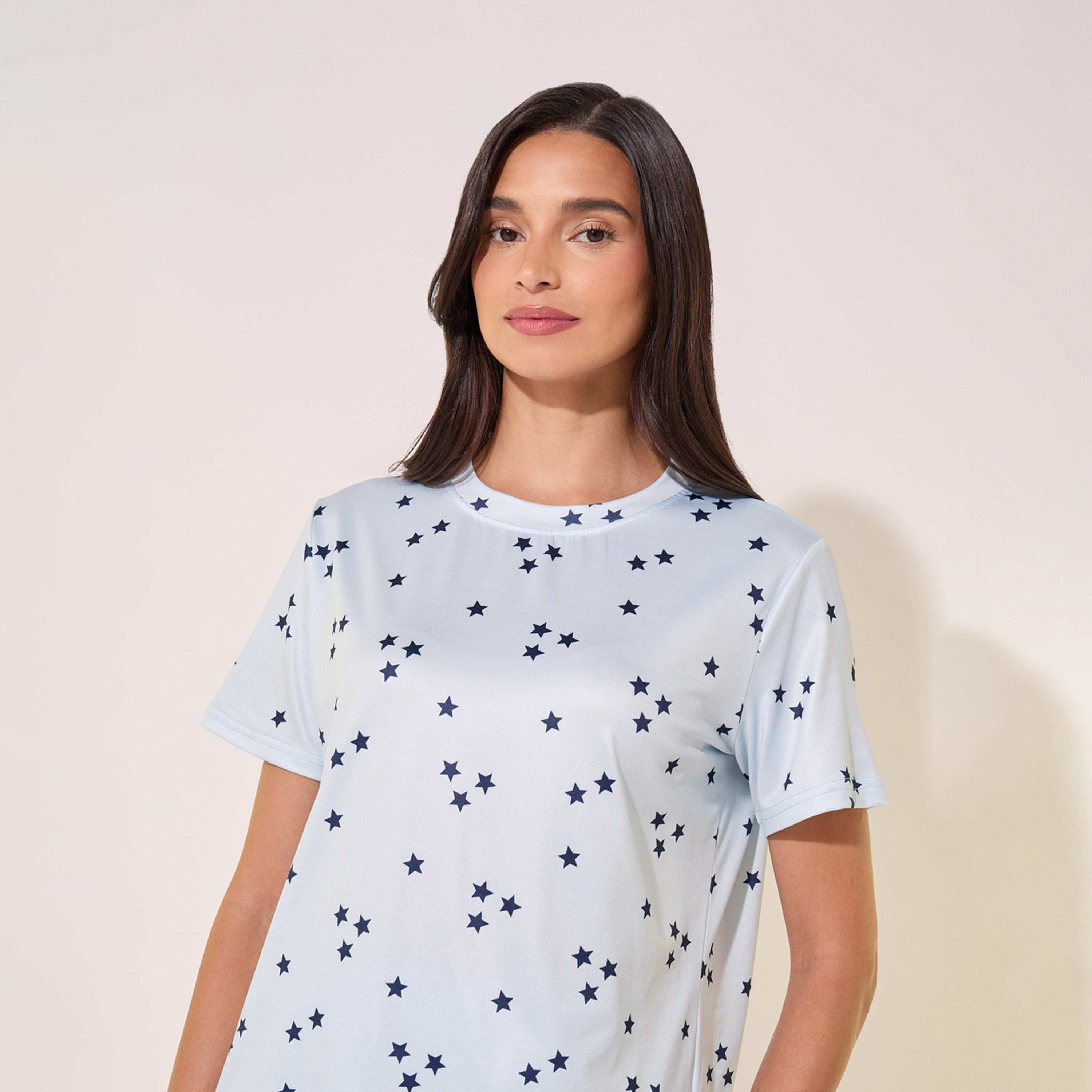 Take Two All-Over Star Print Round Neck T-Shirt and Pyjama Set-women-clothing-nightwear-pyjamas-longsets-image-3
