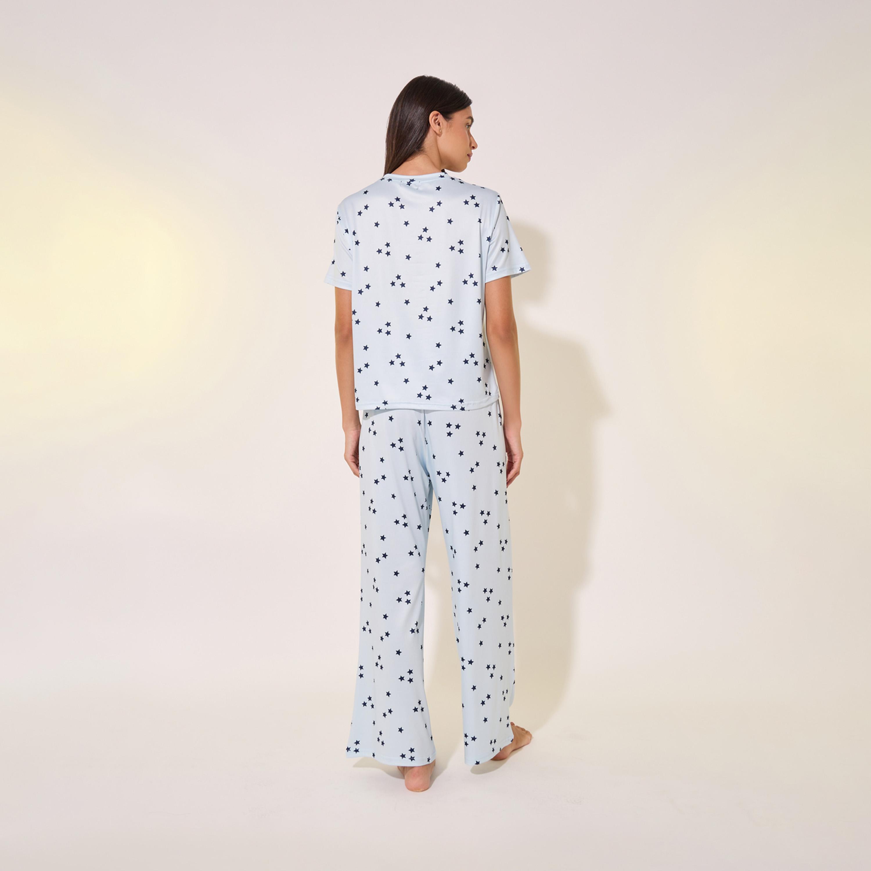 طقم من بنطال بيجاما وتيشيرت مطبع بالكامل بياقة دائرية-women-clothing-nightwear-pyjamas-longsets-image-5