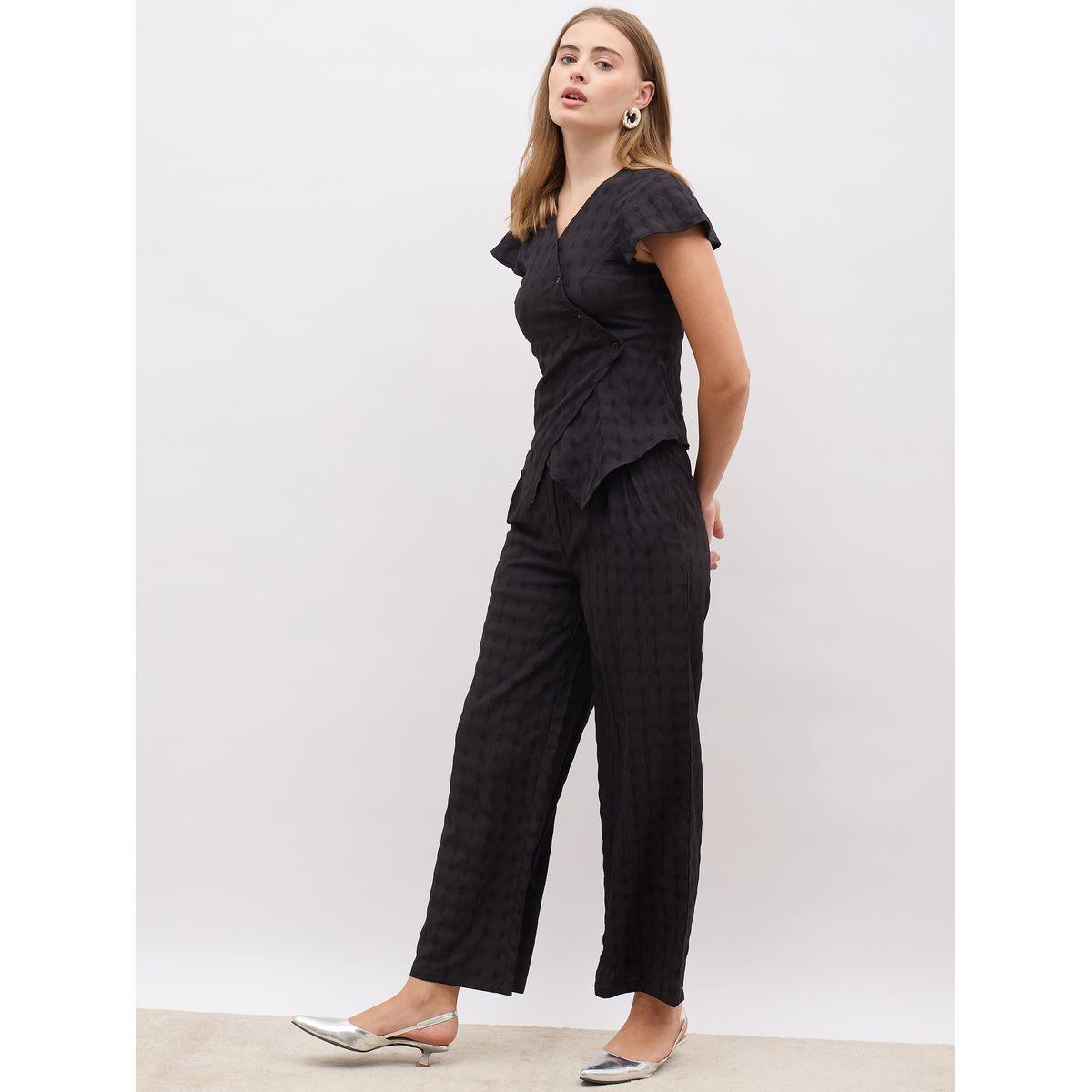 طقم منسق من بنطال بأرجل واسعة وبلوزة بحافة غير متماثلة الطول-women-clothing-coordsets-image-3