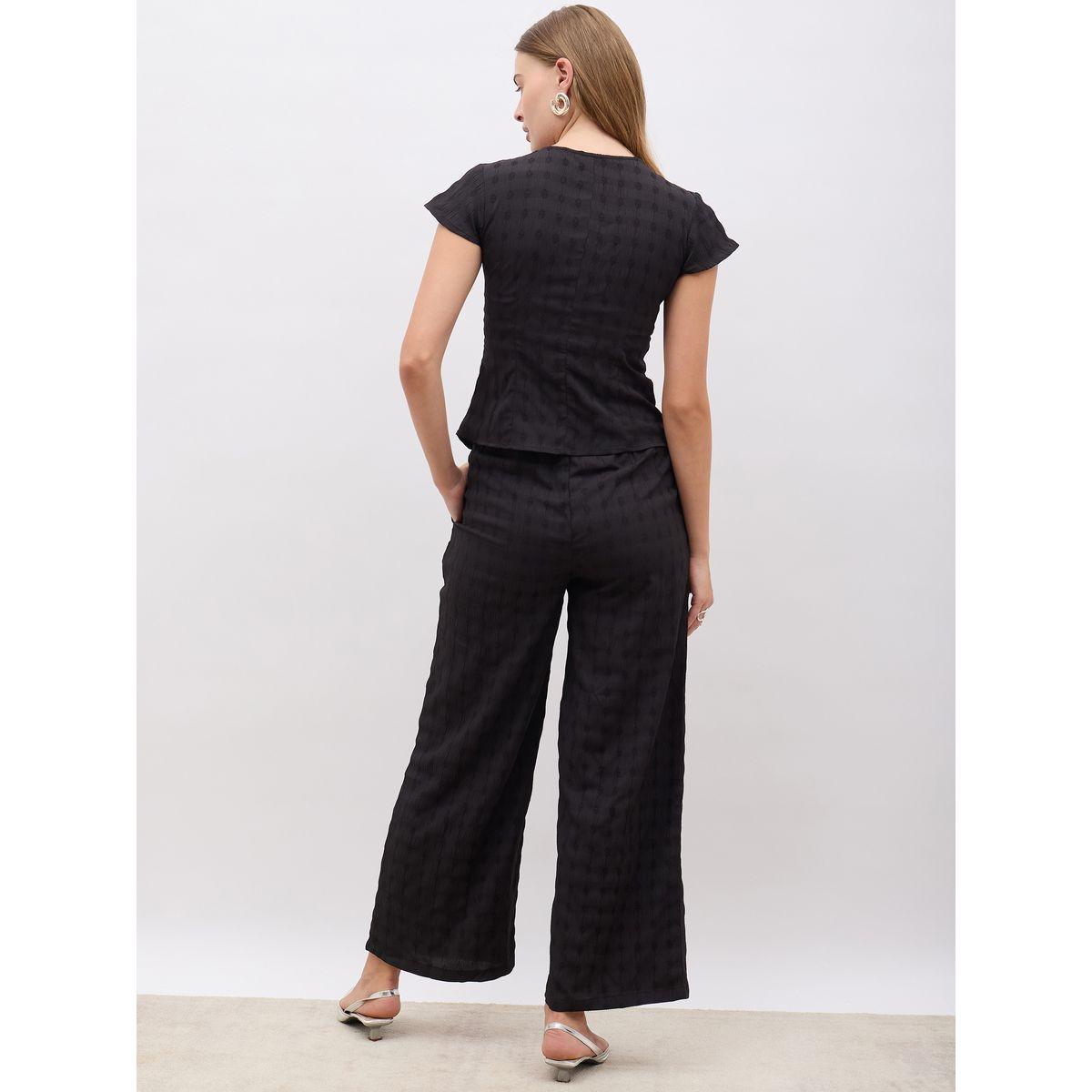 طقم منسق من بنطال بأرجل واسعة وبلوزة بحافة غير متماثلة الطول-women-clothing-coordsets-image-5