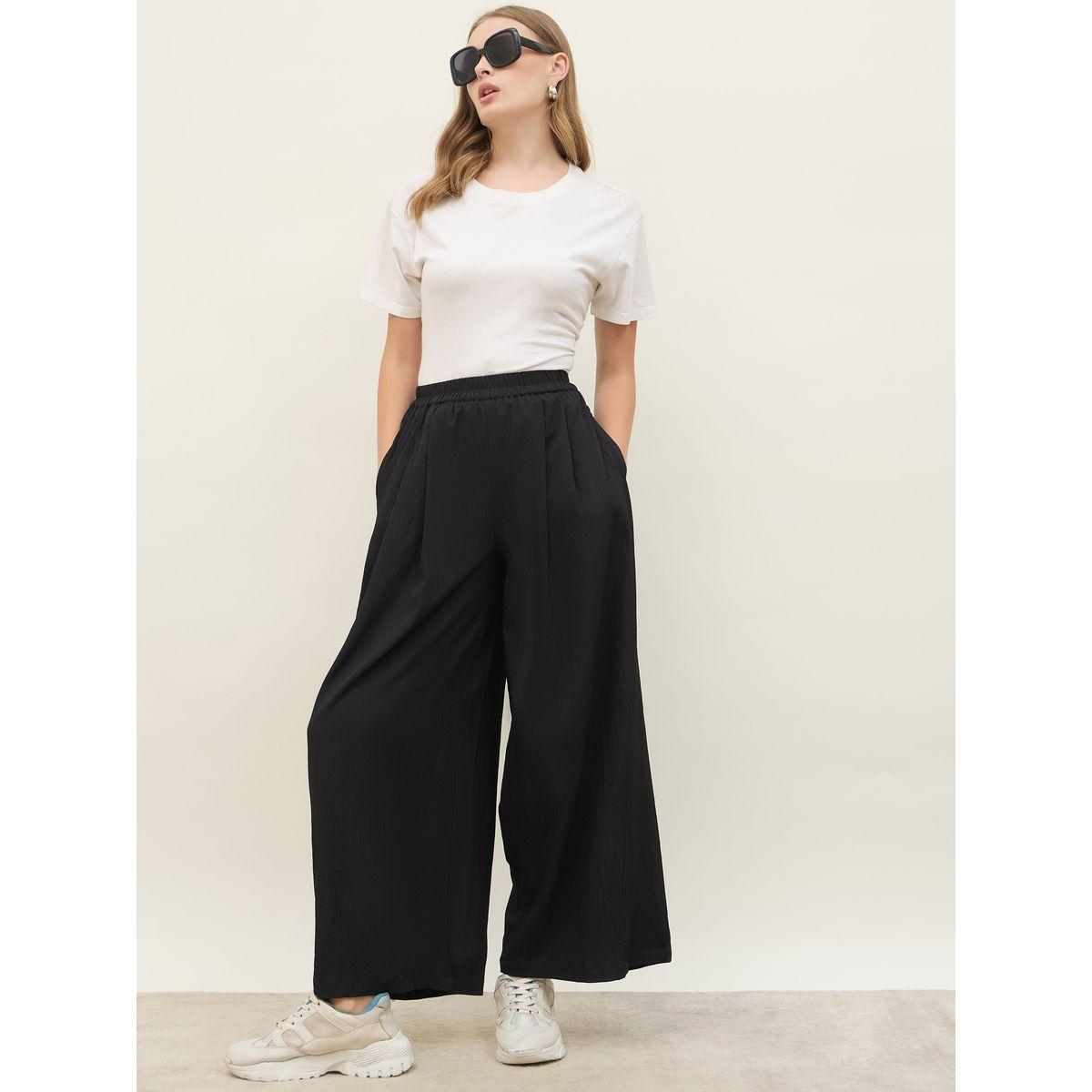 بنطال سادة بأرجل واسعة وخصر متوسط-women-clothing-bottoms-trousers-image-1