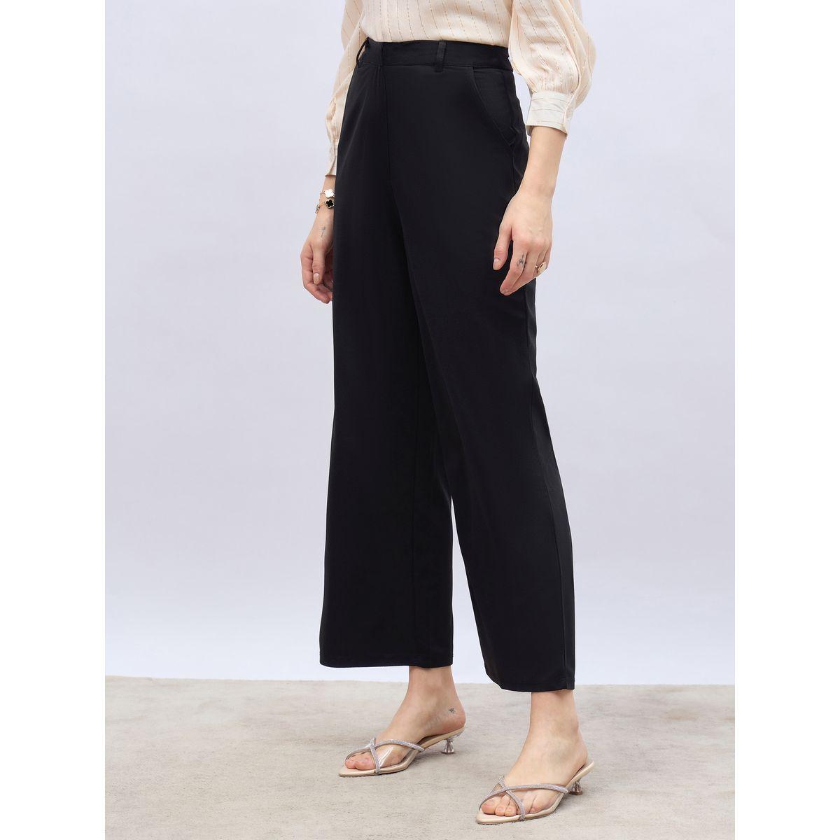 بنطال بنسيج تويل وأرجل واسعة وخصر عالي-women-clothing-bottoms-trousers-image-3