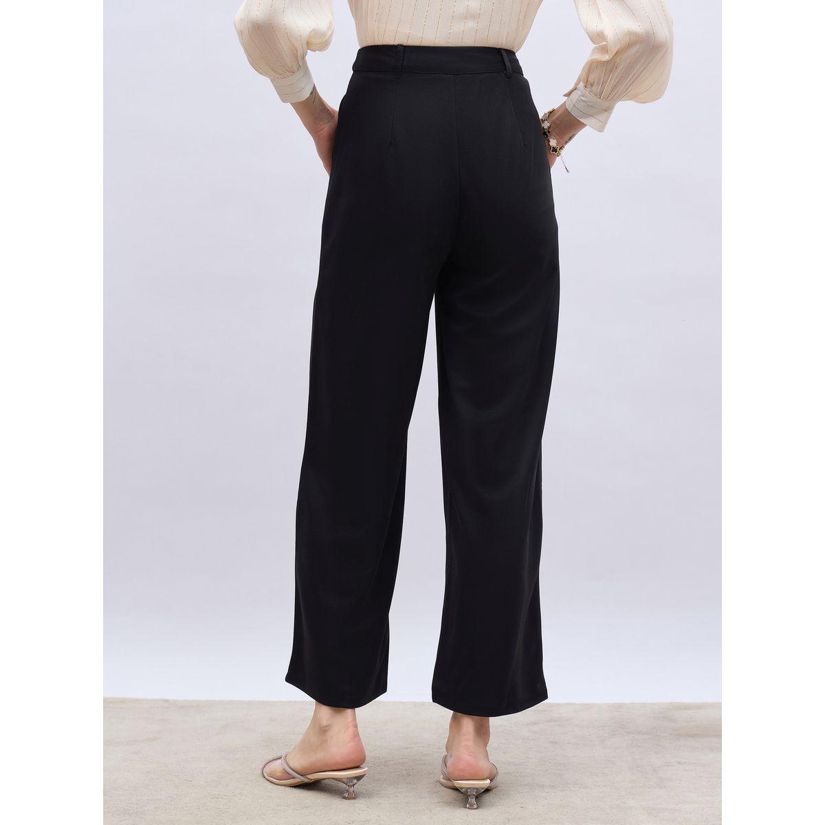 بنطال بنسيج تويل وأرجل واسعة وخصر عالي-women-clothing-bottoms-trousers-image-5