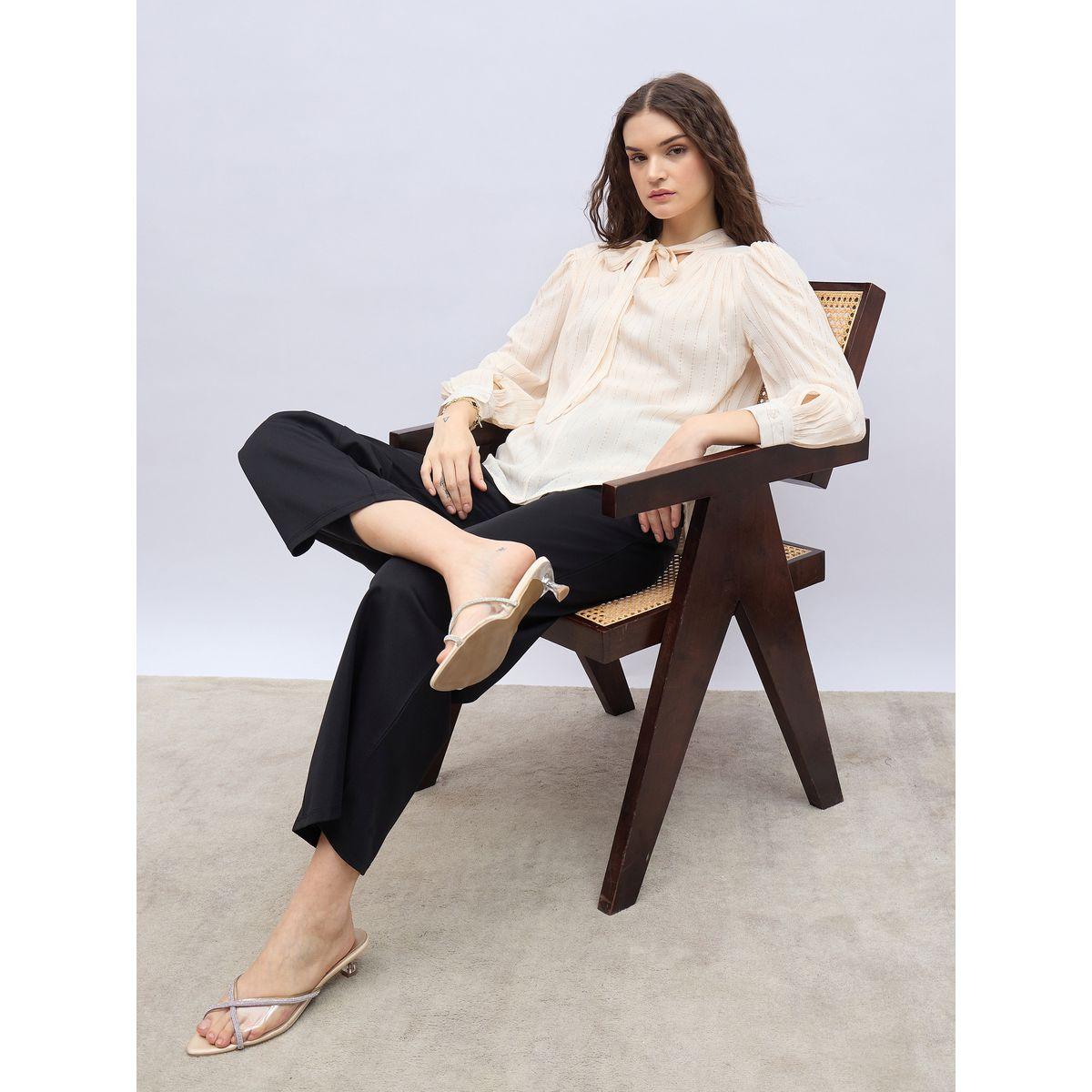 بنطال بنسيج تويل وأرجل واسعة وخصر عالي-women-clothing-bottoms-trousers-image-6