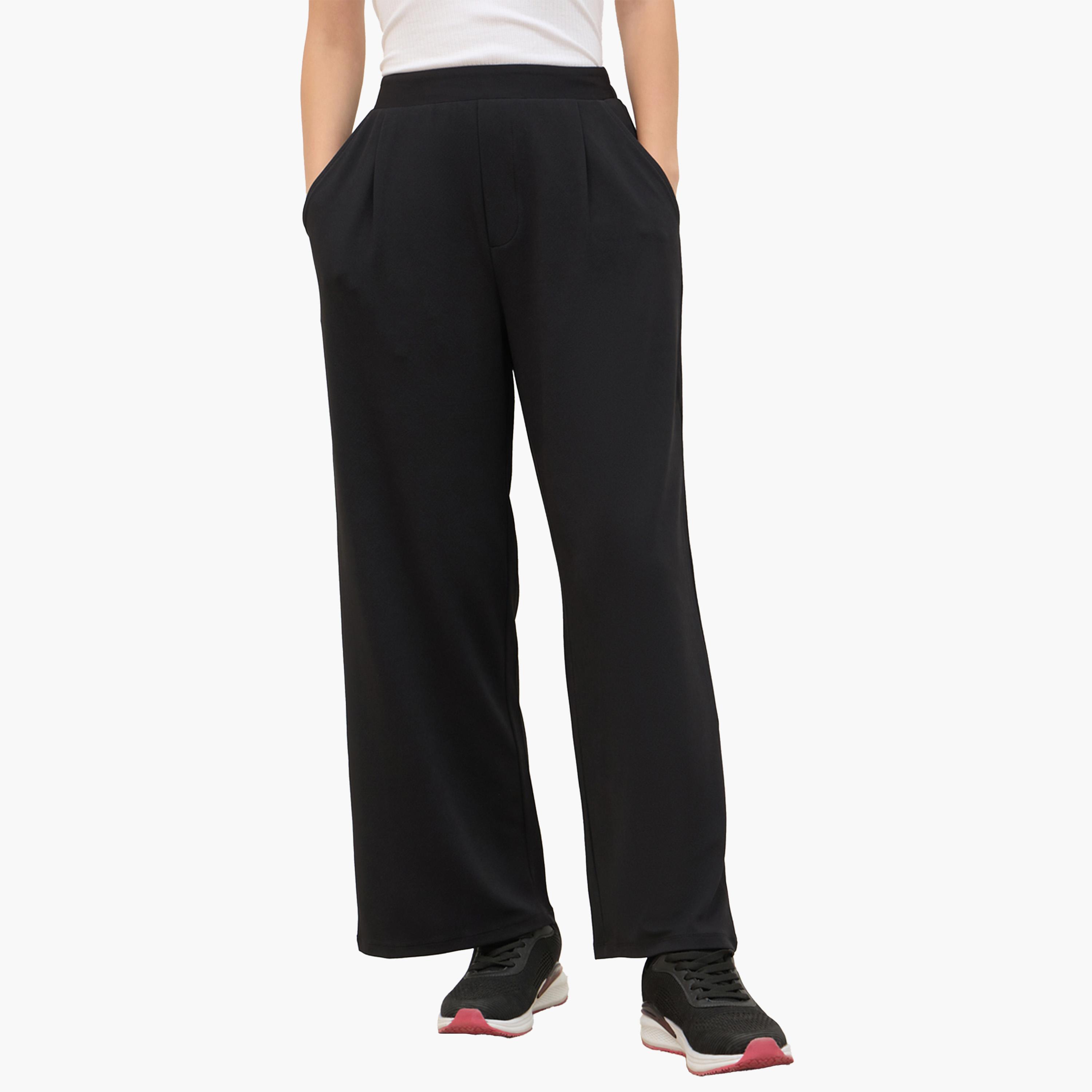 ستايلي - بنطال واسع الساق بخصر متوسط الارتفاع مع حزام خصر مطاطي-women-clothing-bottoms-trousers-image-1
