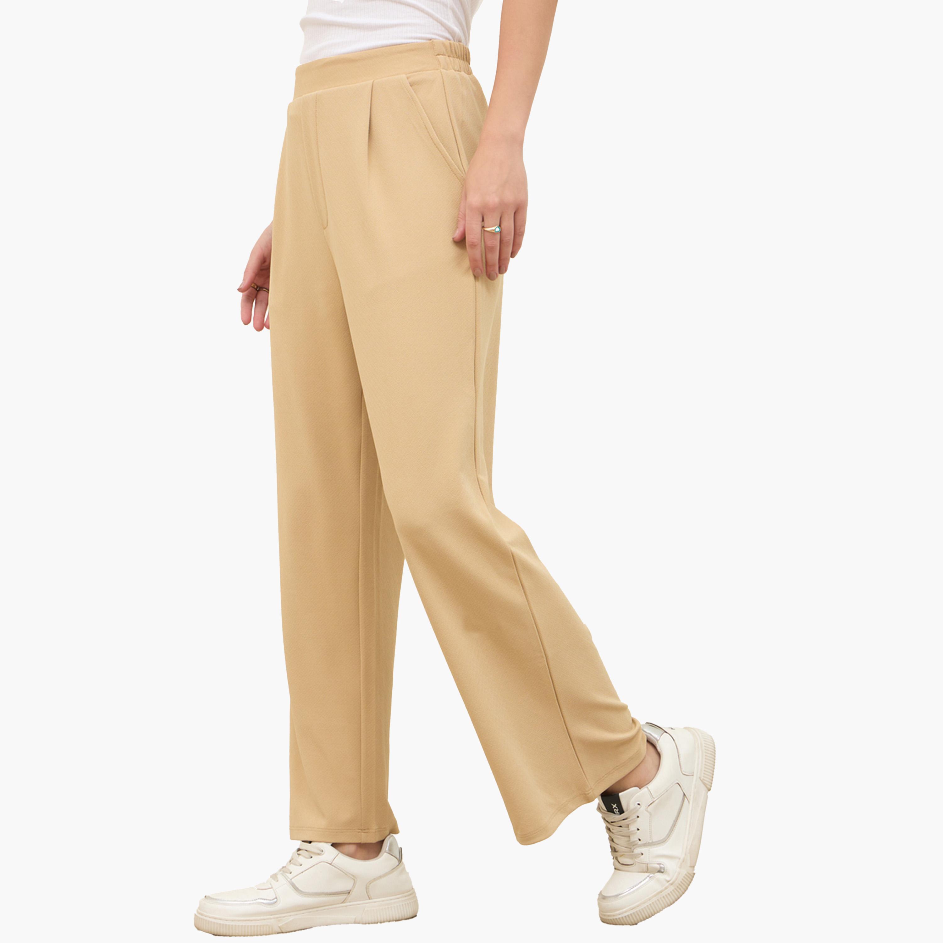 ستايلي - بنطال واسع الساق بخصر متوسط الارتفاع مع حزام خصر مطاطي-women-clothing-bottoms-trousers-image-3