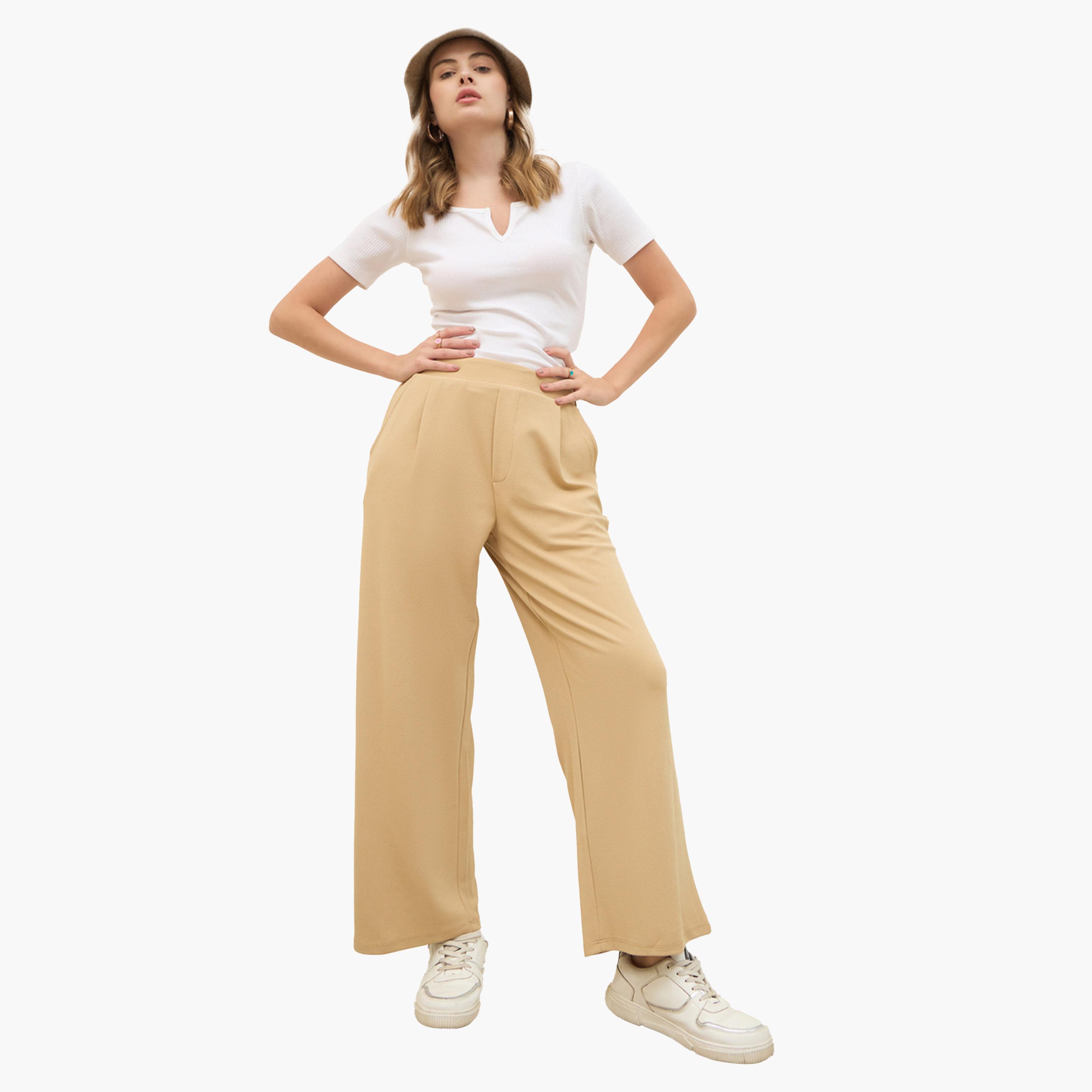 ستايلي - بنطال واسع الساق بخصر متوسط الارتفاع مع حزام خصر مطاطي-women-clothing-bottoms-trousers-image-6