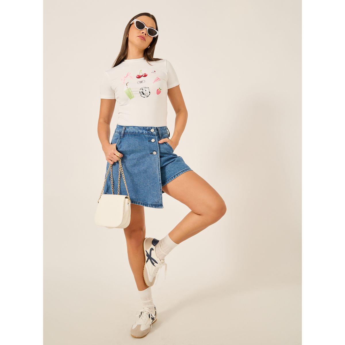 سكورت دنيم سادة بفتحات حزام-women-clothing-bottoms-shorts-image-1