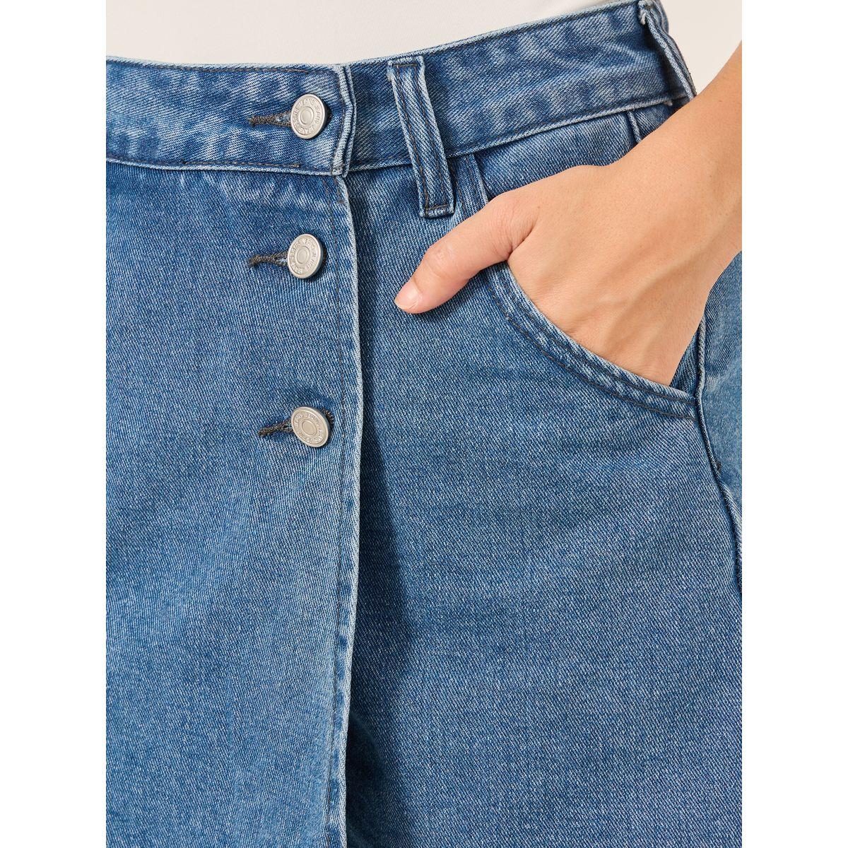 Styli Plain Asymmetric Hem Denim Skort with Belt Loops-women-clothing-bottoms-shorts-image-3