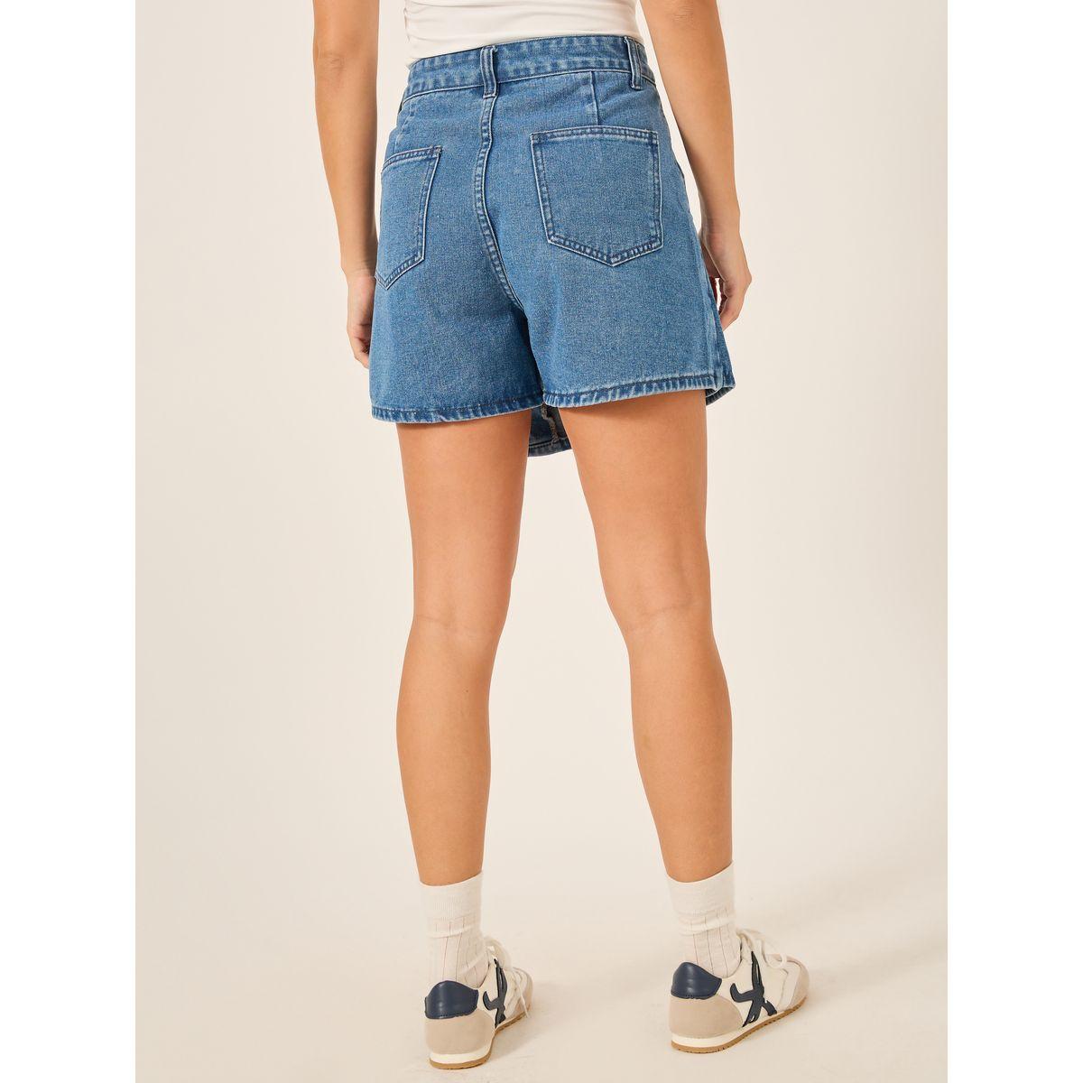 Styli Plain Asymmetric Hem Denim Skort with Belt Loops-women-clothing-bottoms-shorts-image-4
