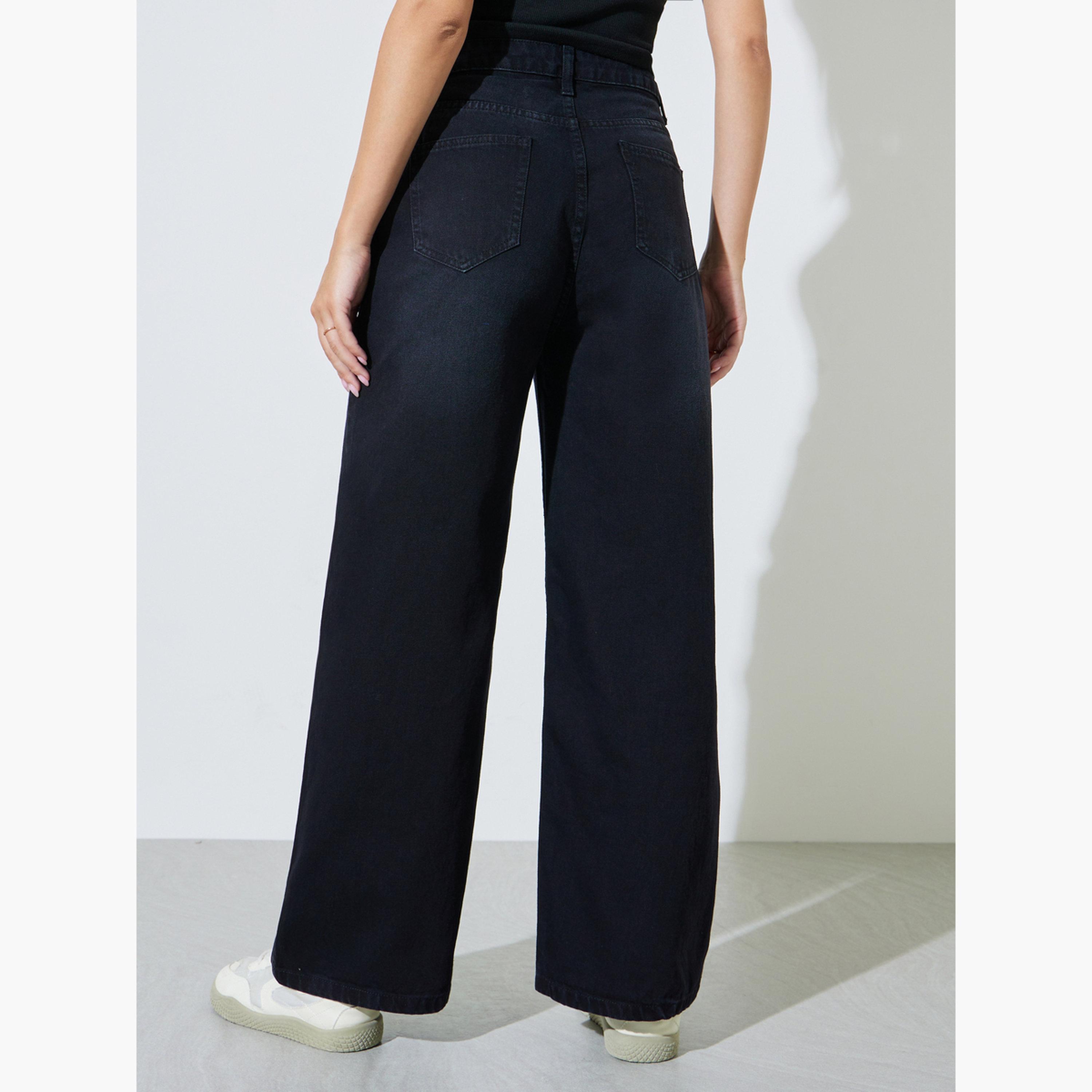 Styli Black High Rise Faded Wide Leg Jeans-women-clothing-jeans-image-4