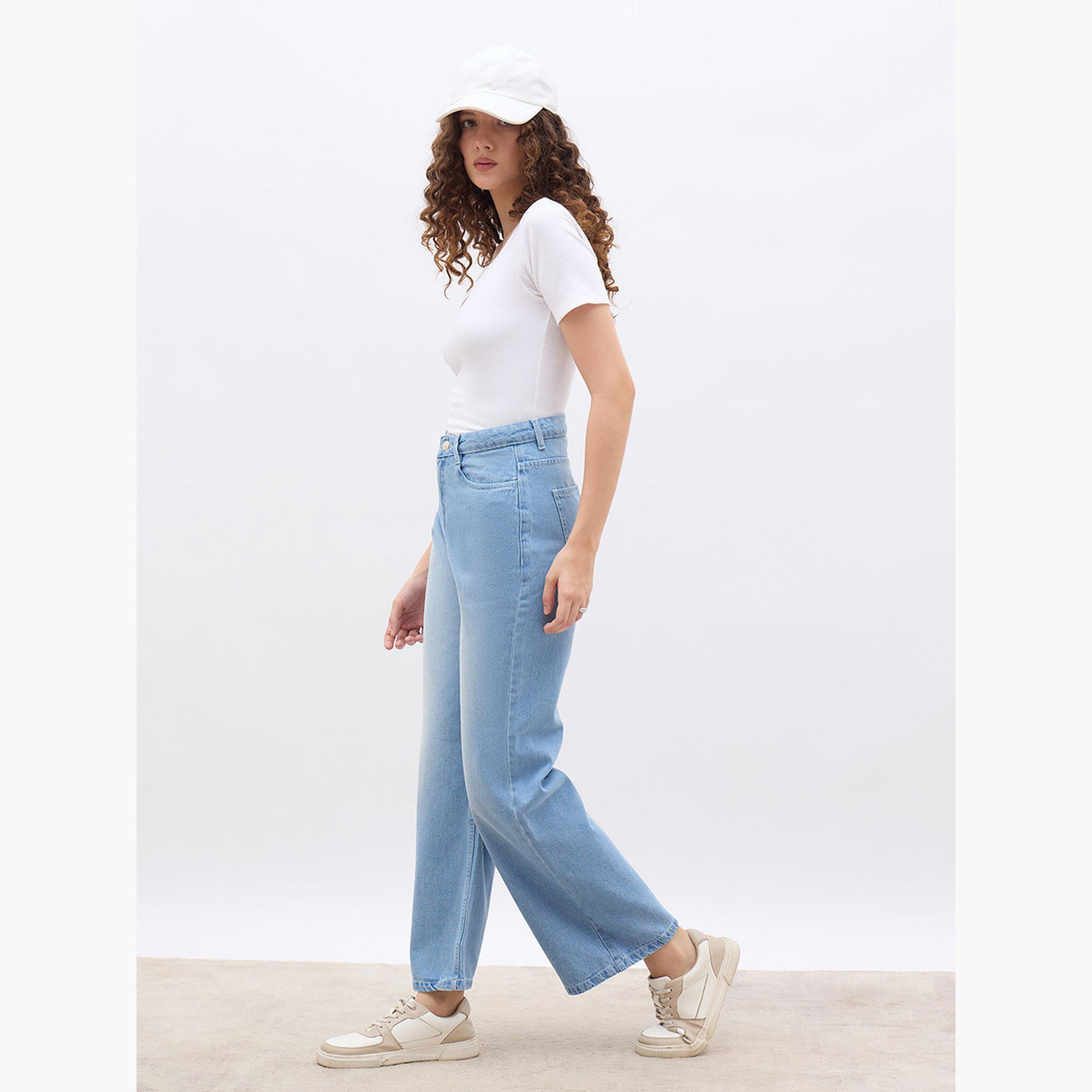 ستايلي - بنطال جينز نسائي واسع الساق باهت اللون بخصر مرتفع-women-clothing-bottoms-jeans-image-2