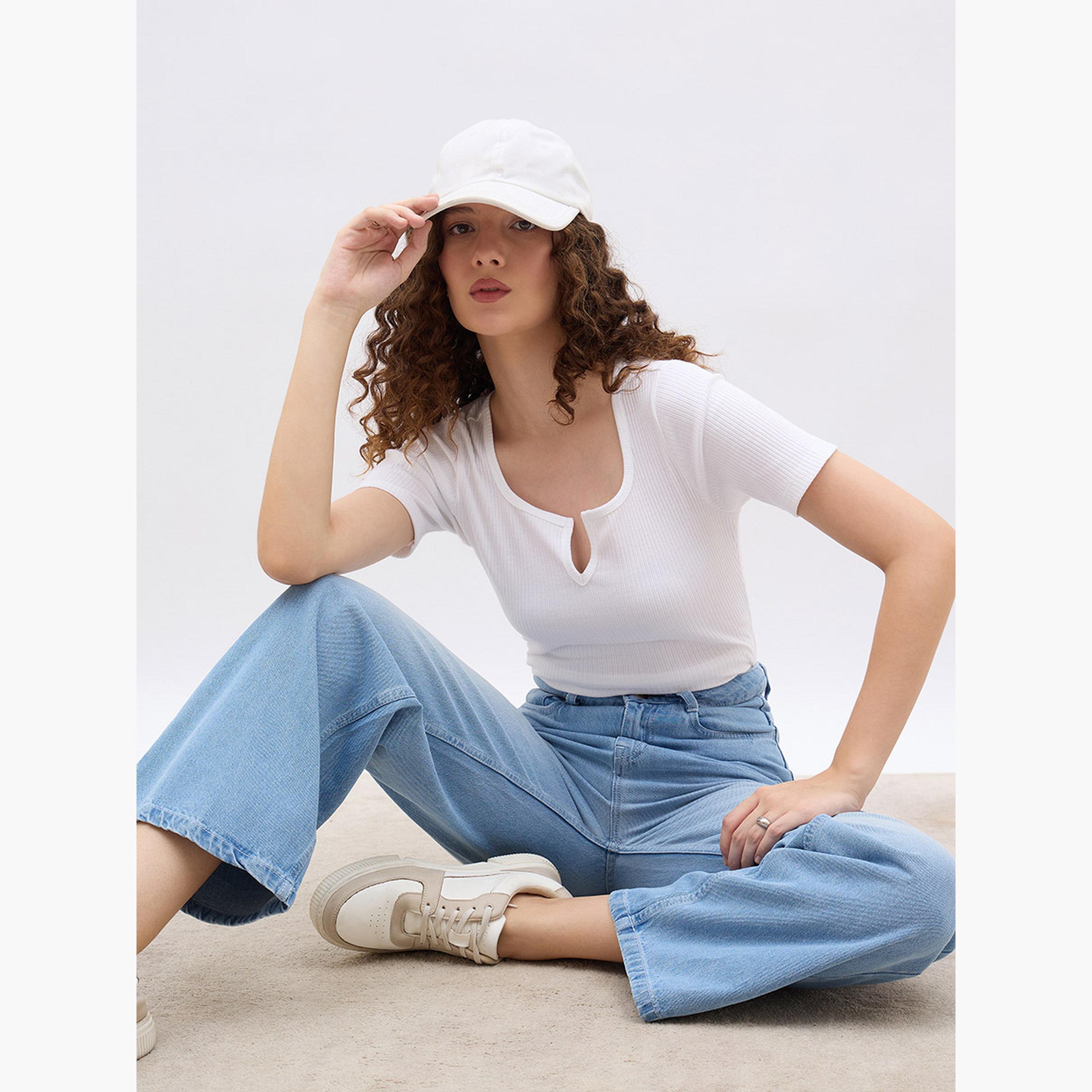 ستايلي - بنطال جينز نسائي واسع الساق باهت اللون بخصر مرتفع-women-clothing-bottoms-jeans-image-3
