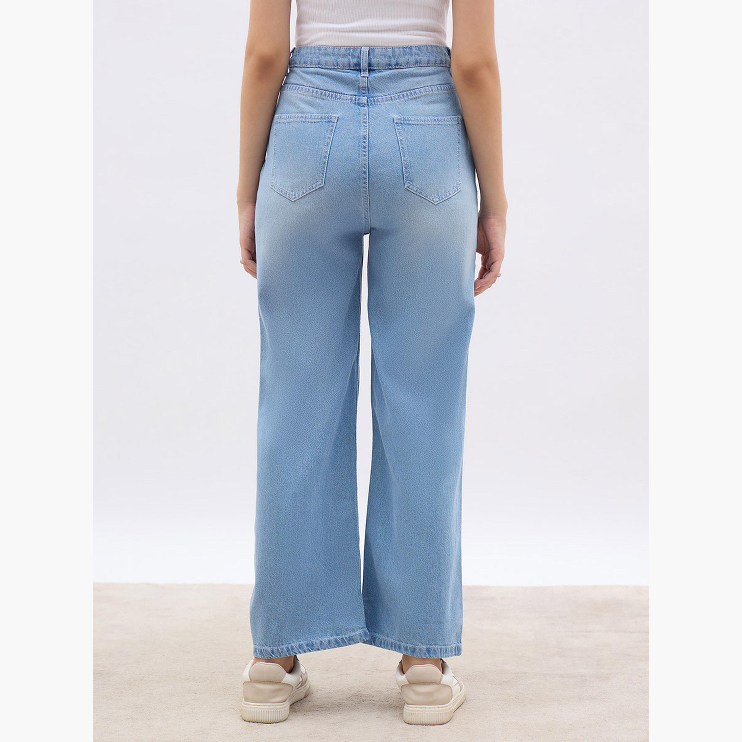 ستايلي - بنطال جينز نسائي واسع الساق باهت اللون بخصر مرتفع-women-clothing-bottoms-jeans-image-4
