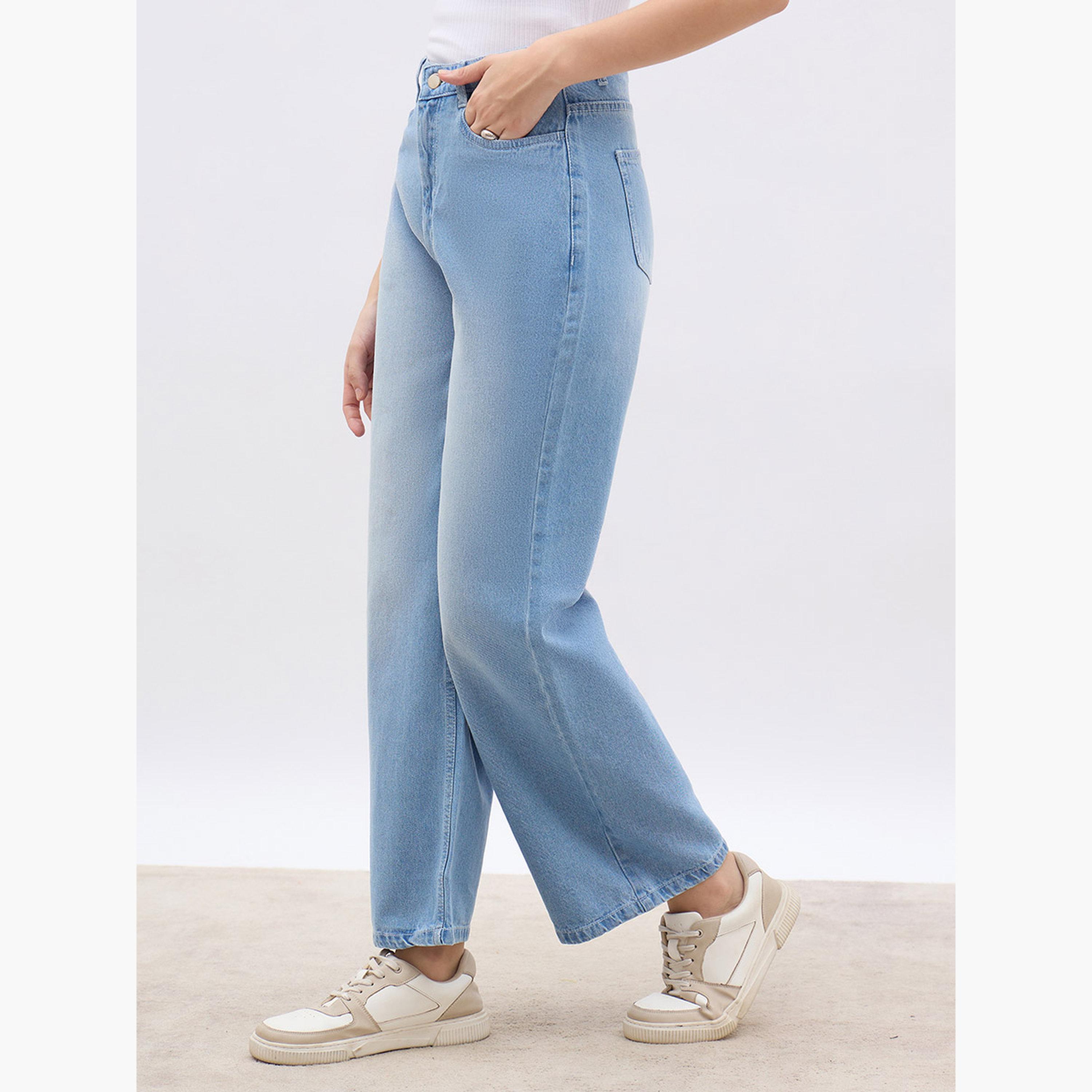 ستايلي - بنطال جينز نسائي واسع الساق باهت اللون بخصر مرتفع-women-clothing-bottoms-jeans-image-5