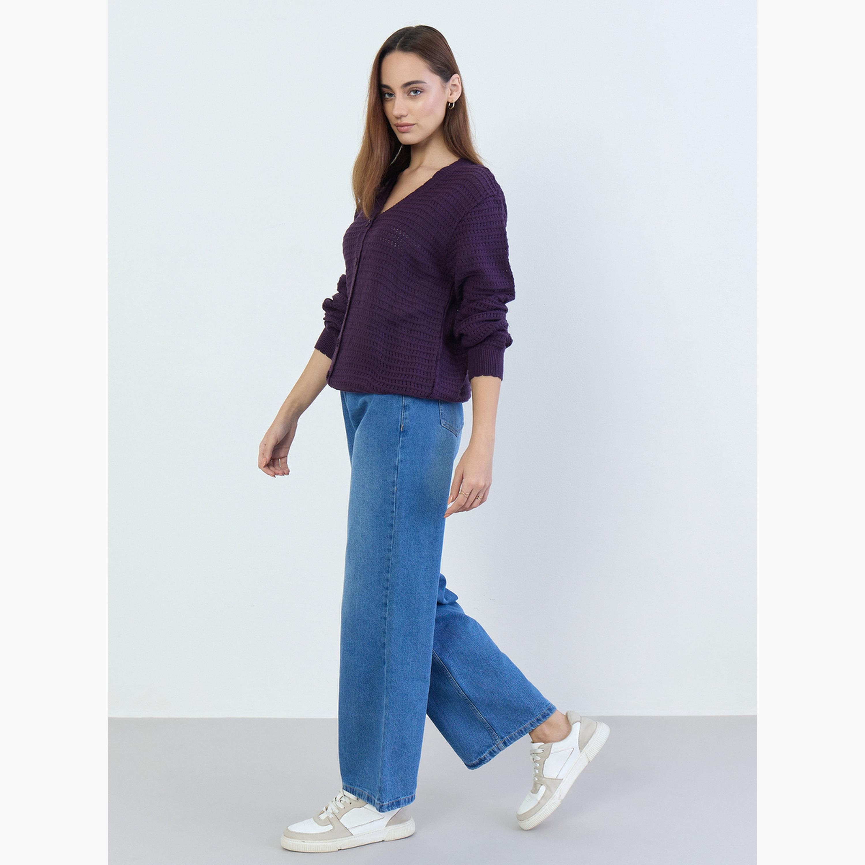ستايلي - بنطال جينز نسائي واسع الساق باهت اللون بخصر مرتفع-women-clothing-bottoms-jeans-image-2