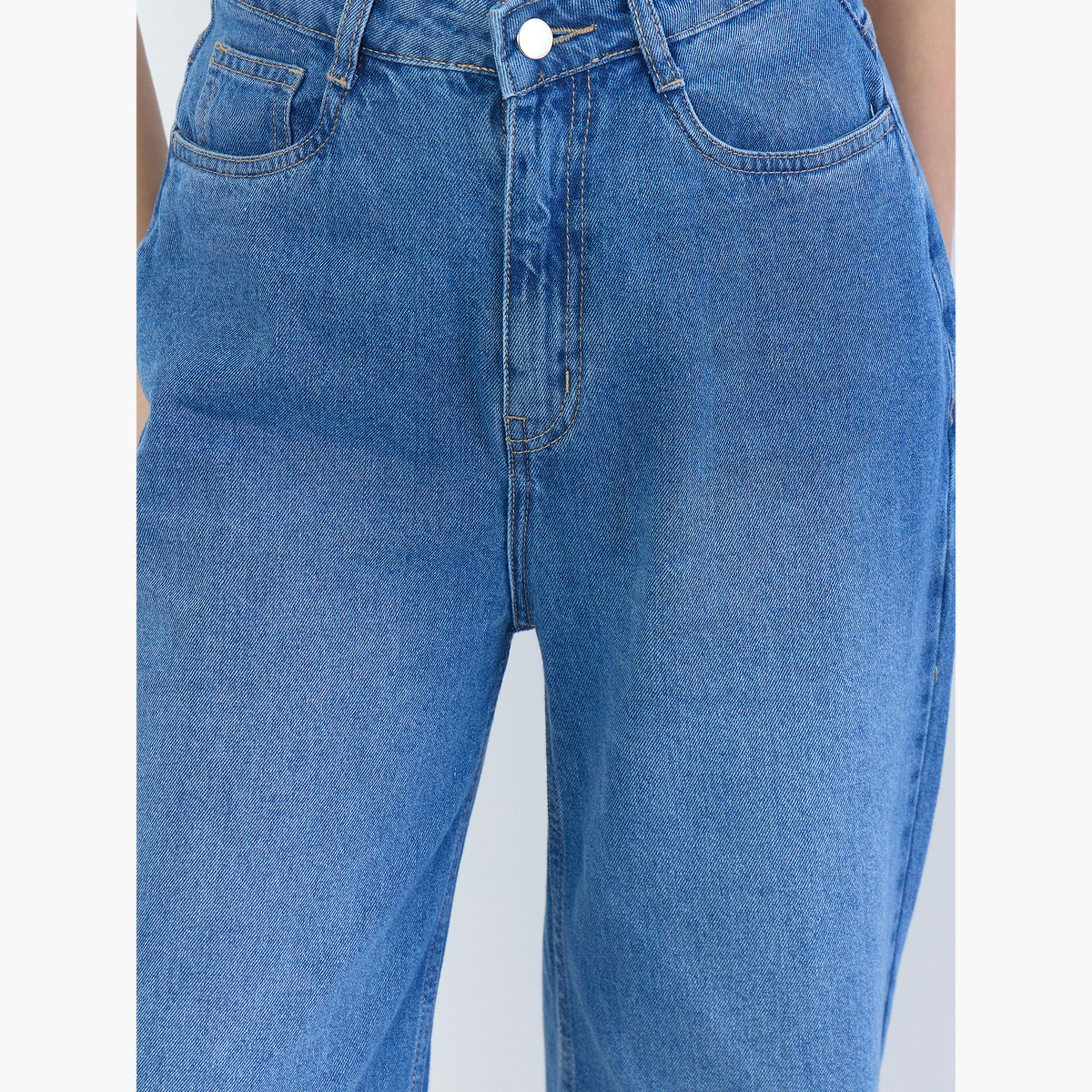 ستايلي - بنطال جينز نسائي واسع الساق باهت اللون بخصر مرتفع-women-clothing-bottoms-jeans-image-5