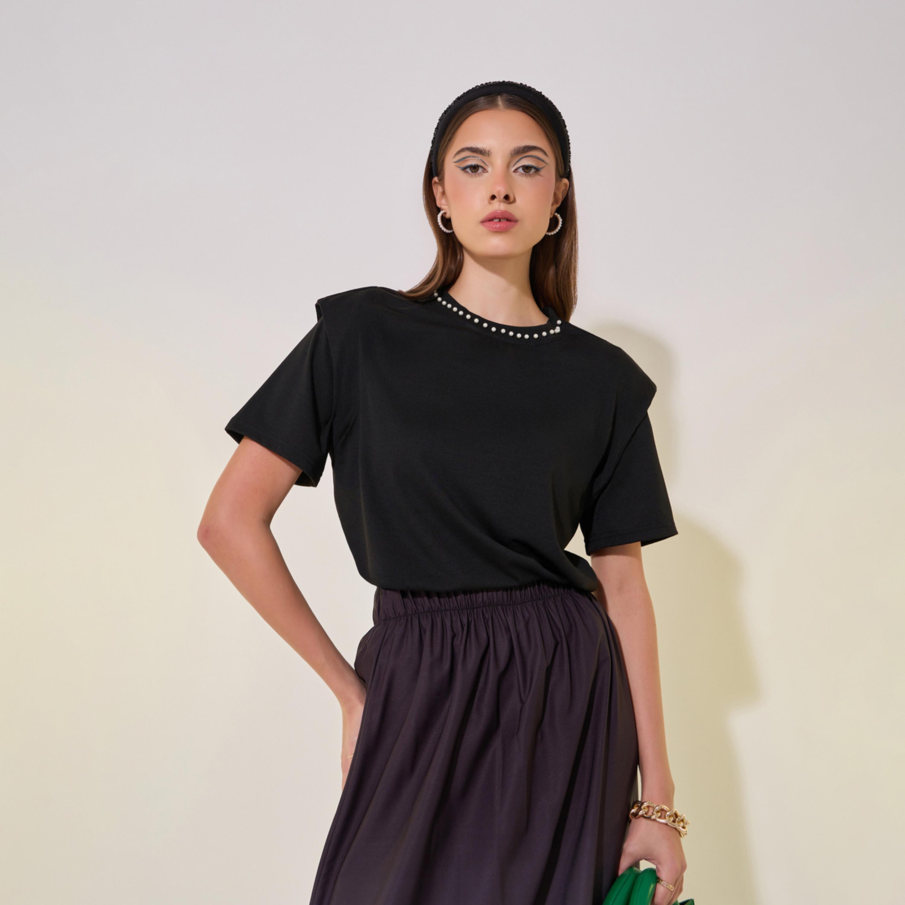 Take Two Faux Pearl Embellished Round-Neck T-Shirt-women-clothing-tshirts-image-1