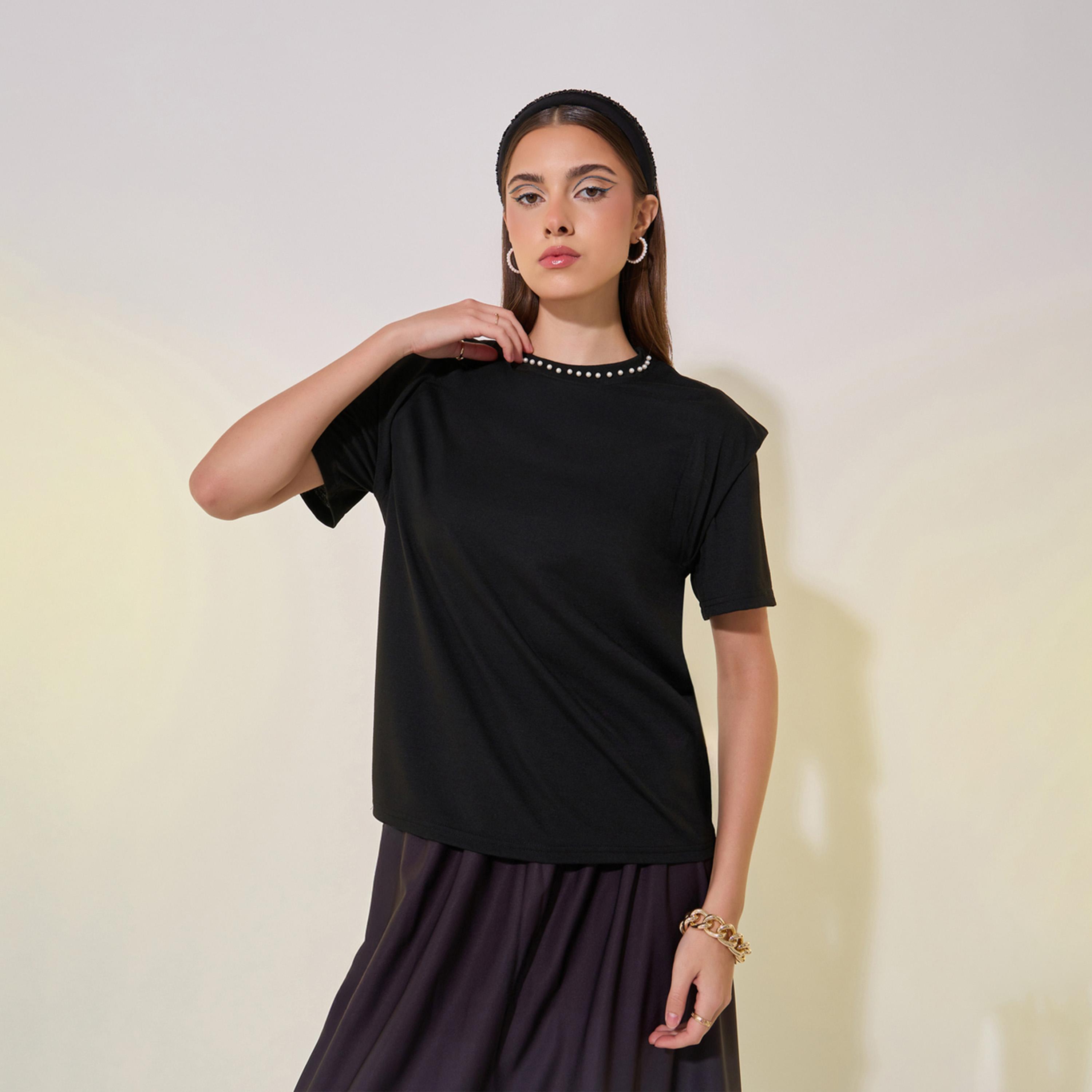 Take Two Faux Pearl Embellished Round-Neck T-Shirt-women-clothing-tshirts-image-2