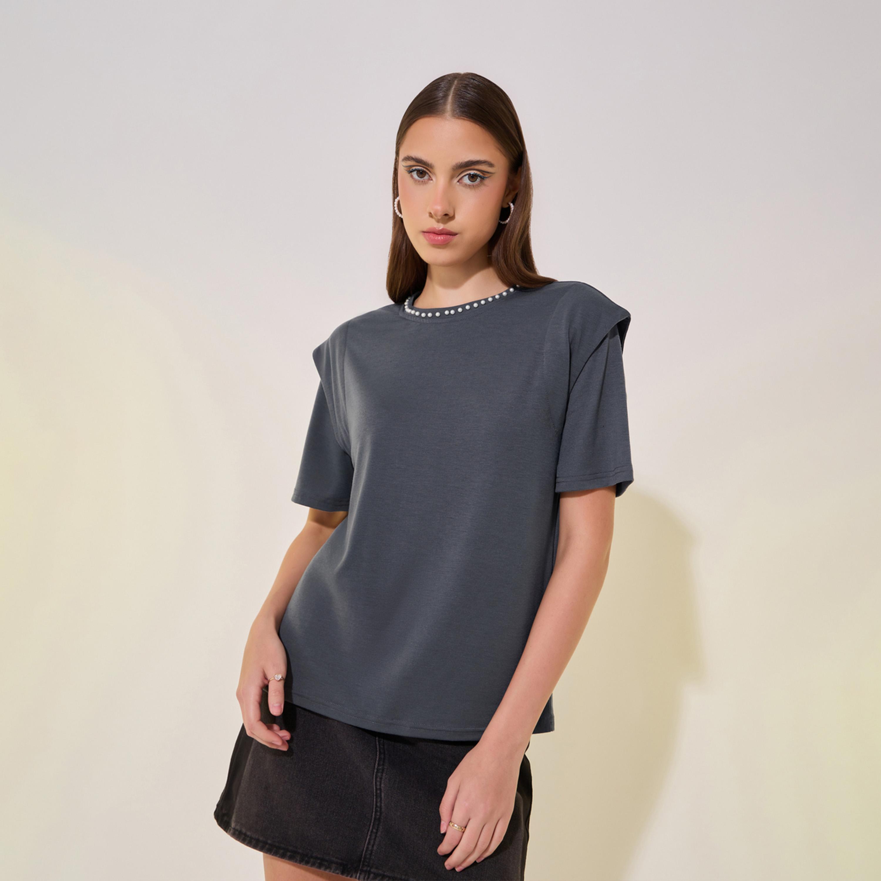 Take Two Faux Pearl Embellished Round-Neck T-Shirt-women-clothing-tshirts-image-1