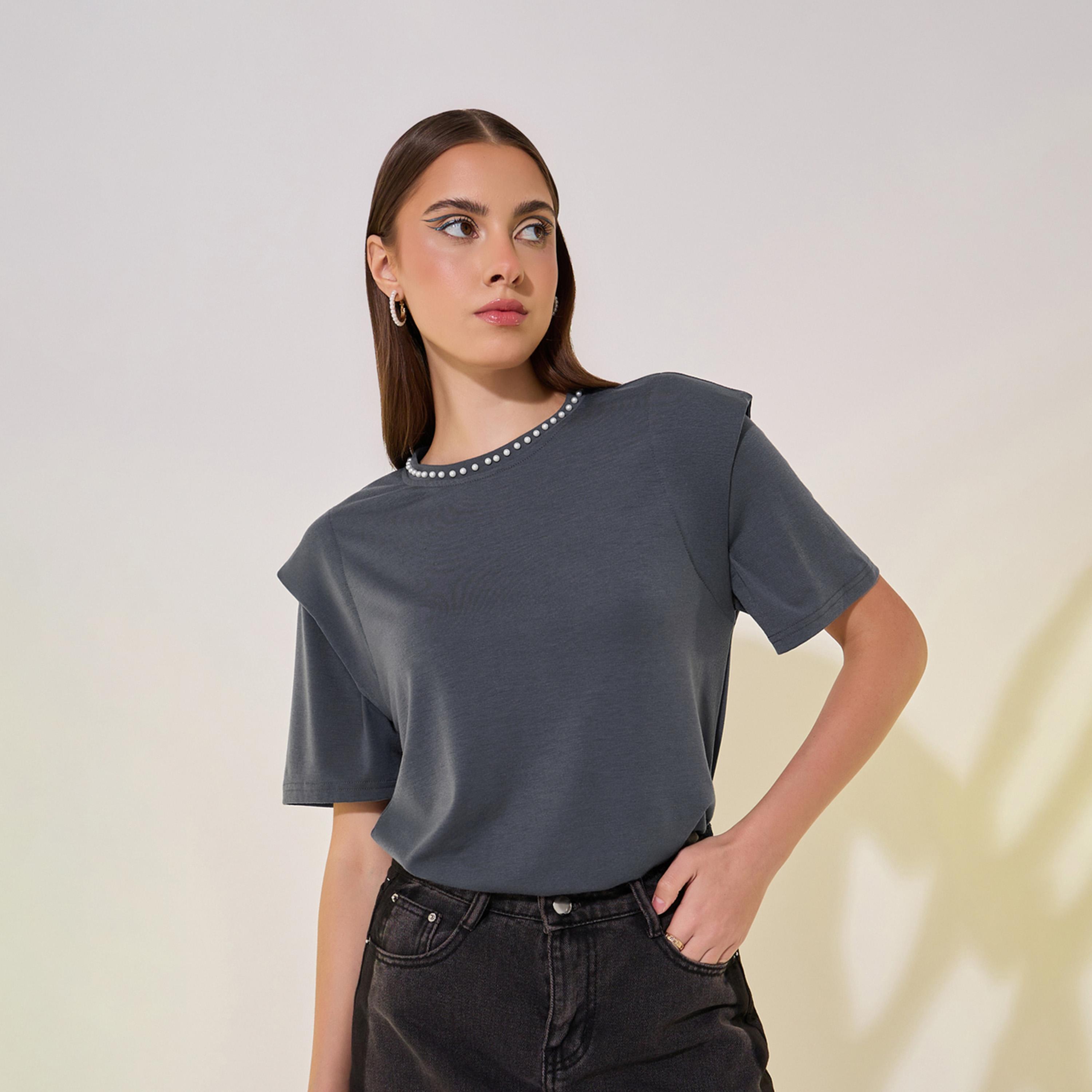 Take Two Faux Pearl Embellished Round-Neck T-Shirt-women-clothing-tshirts-image-2