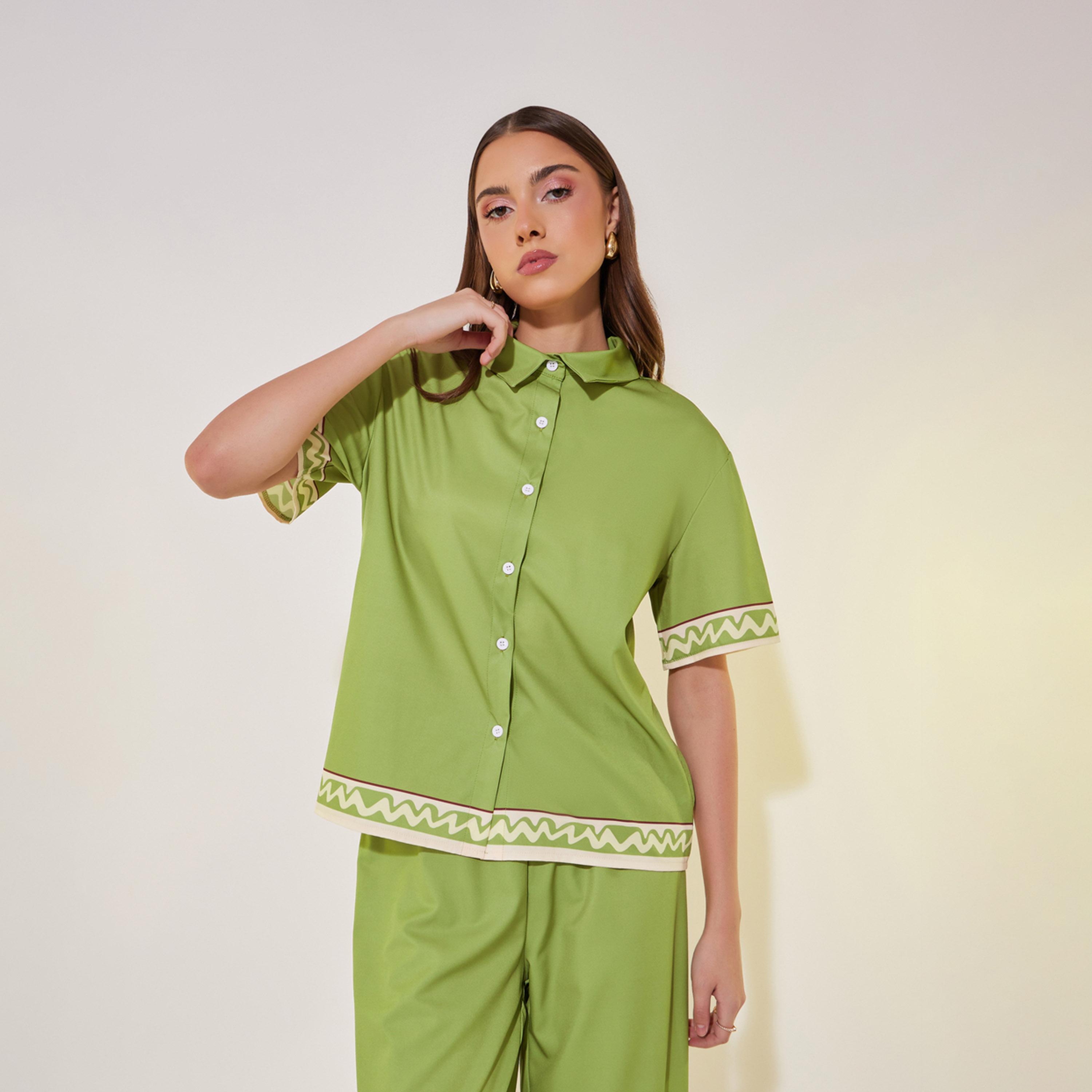 Take Two Printed Contrast Trim Short Sleeve Shirt and Pants Co-Ords Set-women-clothing-coordsets-image-3
