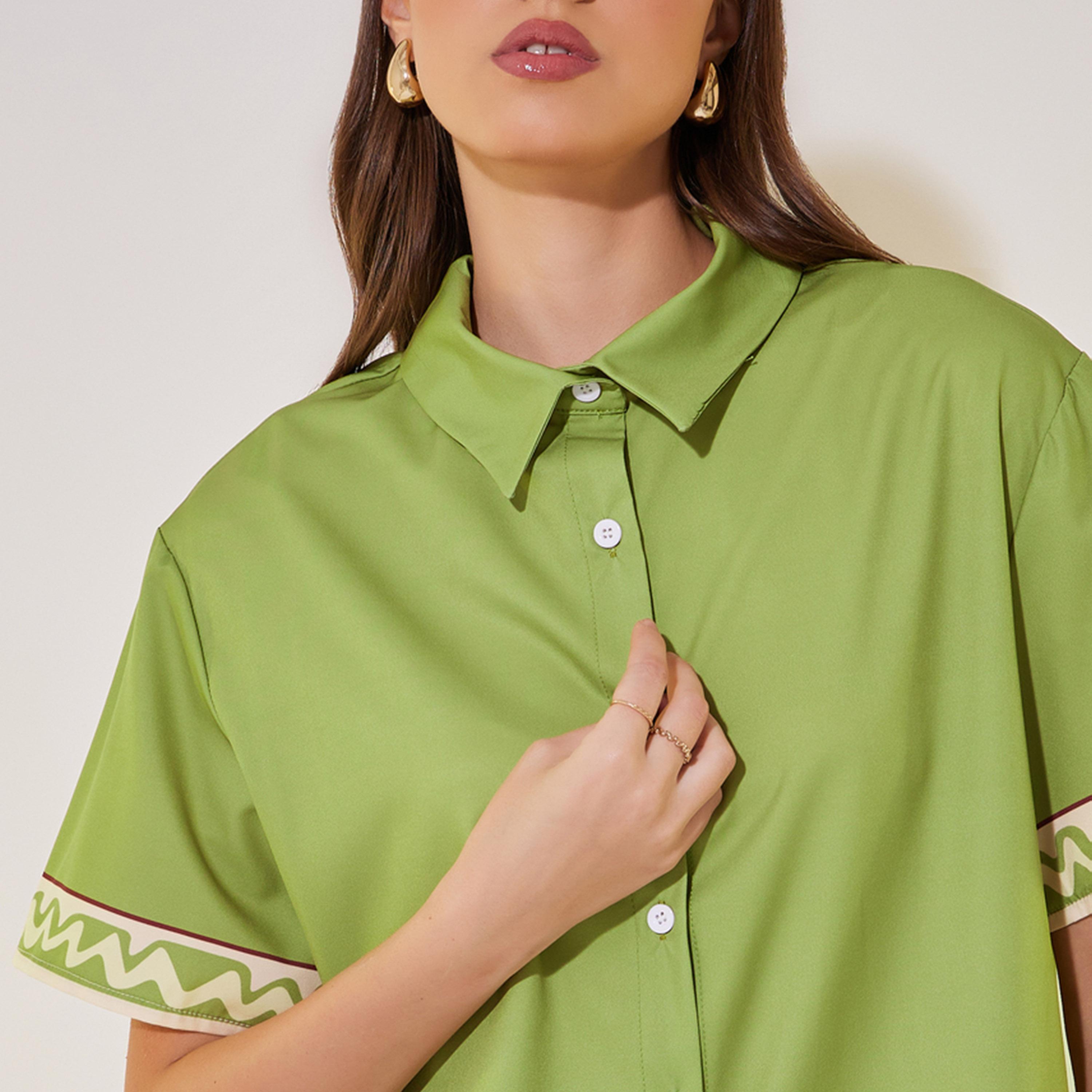 Take Two Printed Contrast Trim Short Sleeve Shirt and Pants Co-Ords Set-women-clothing-coordsets-image-4
