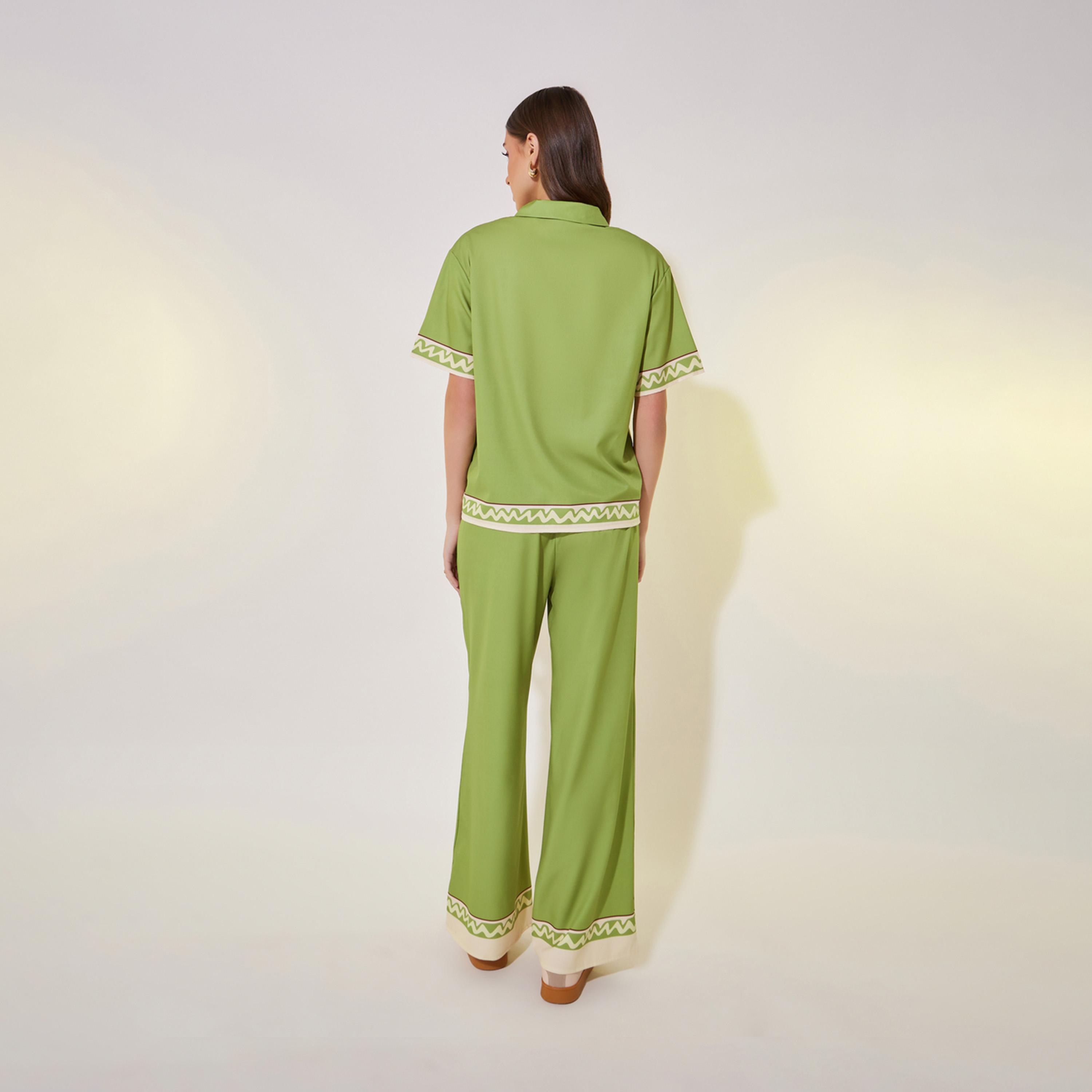 Take Two Printed Contrast Trim Short Sleeve Shirt and Pants Co-Ords Set-women-clothing-coordsets-image-6