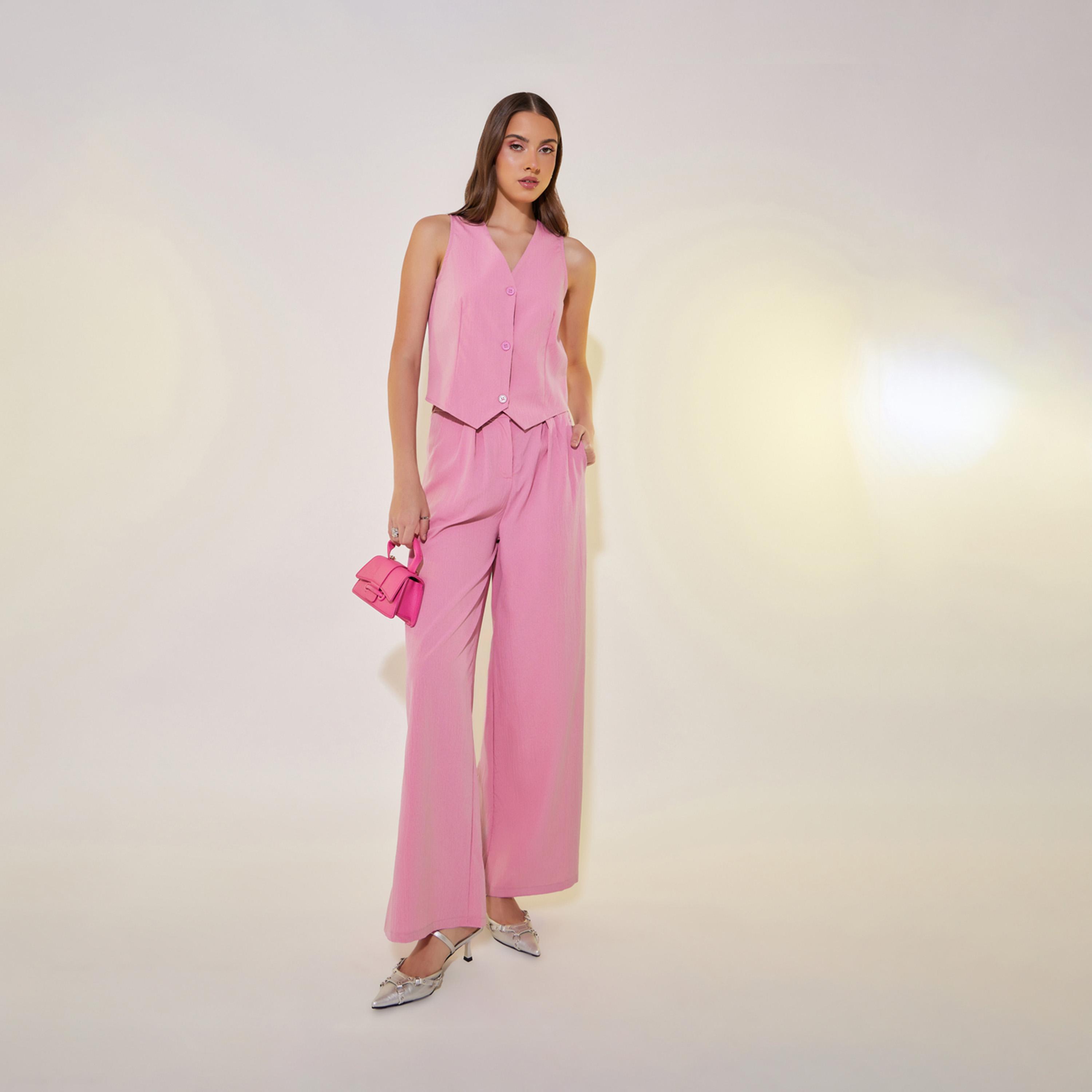 Take Two Solid Waistcoat with Buttons and Pants Co-Ords-women-clothing-coordsets-image-2
