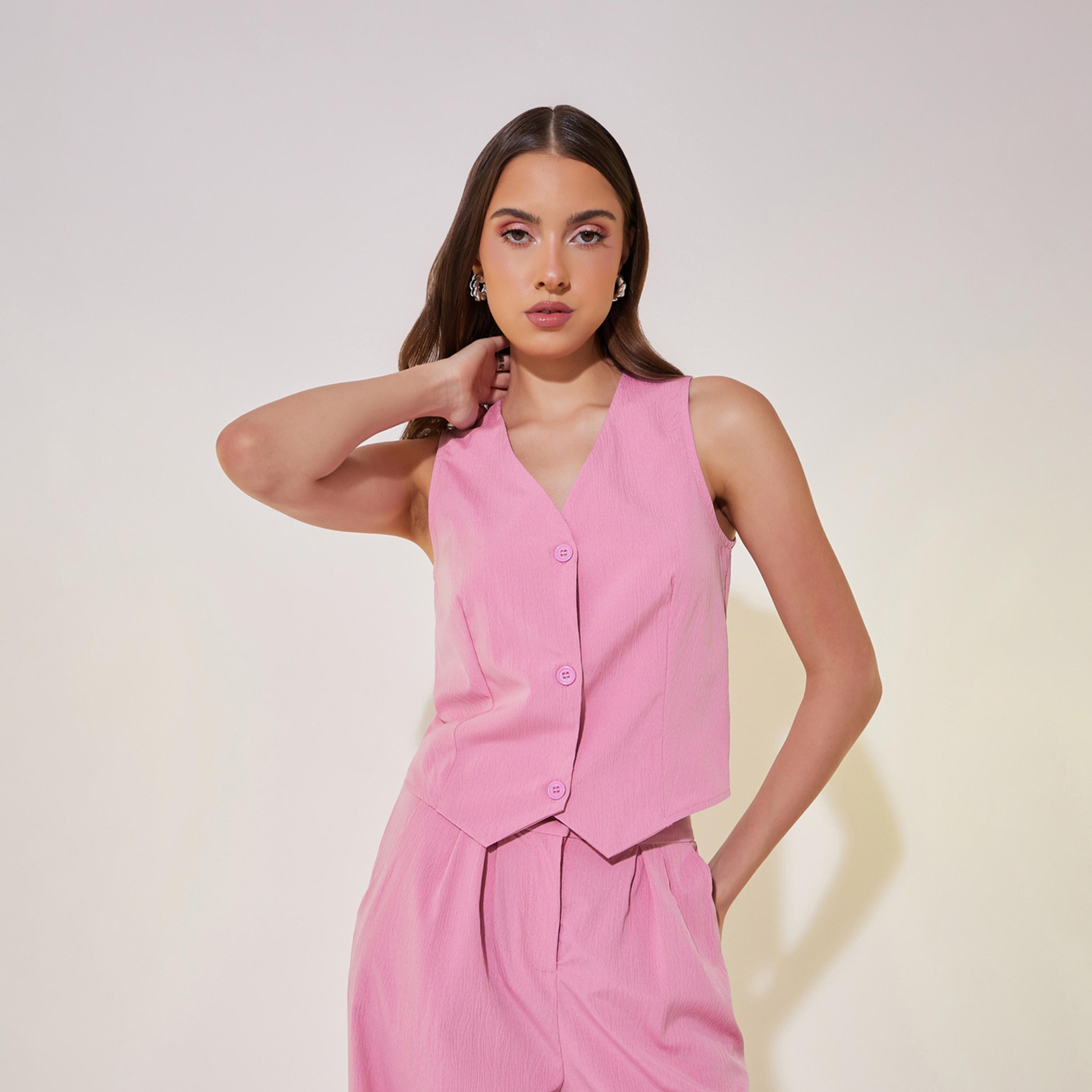 Take Two Solid Waistcoat with Buttons and Pants Co-Ords-women-clothing-coordsets-image-3