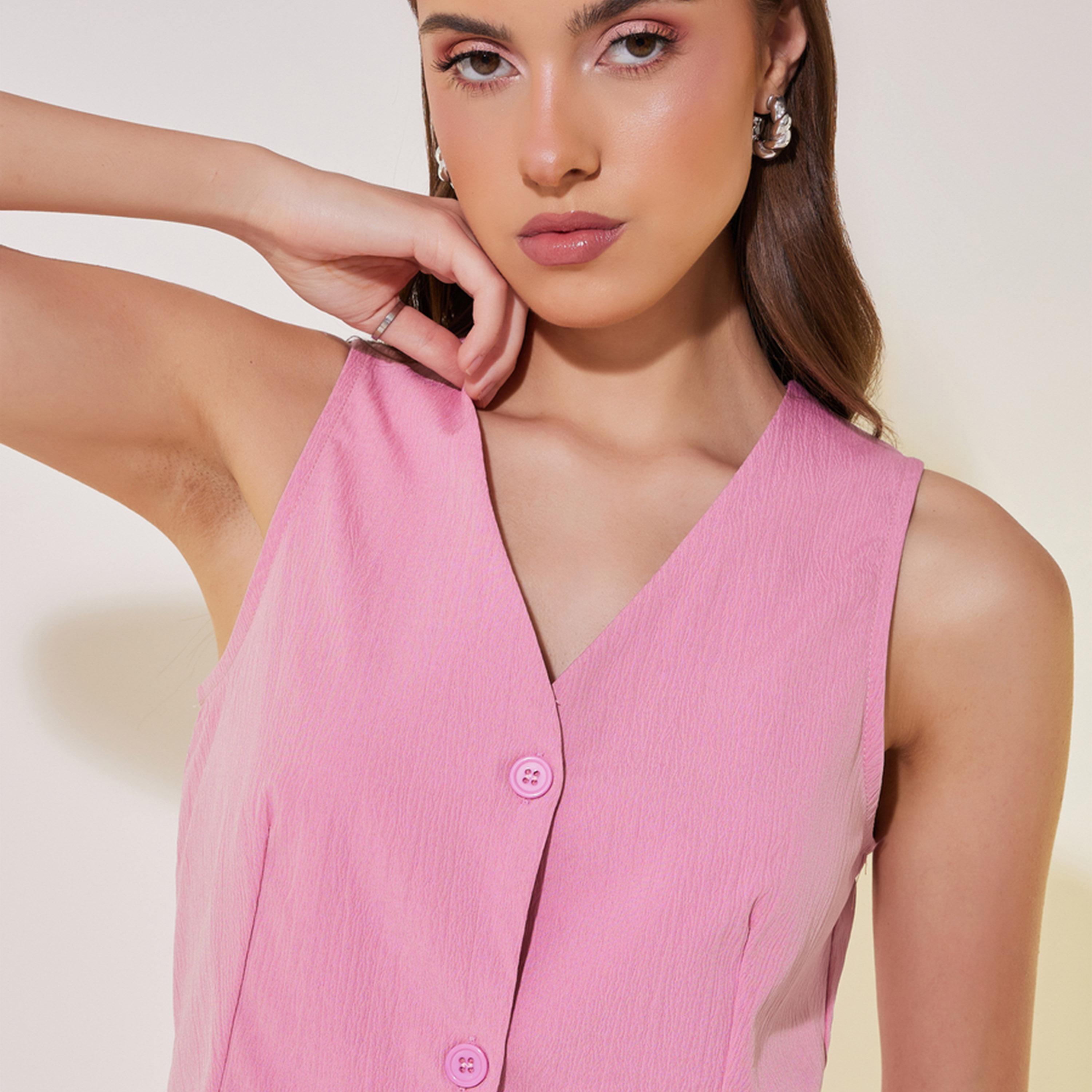 Take Two Solid Waistcoat with Buttons and Pants Co-Ords-women-clothing-coordsets-image-4